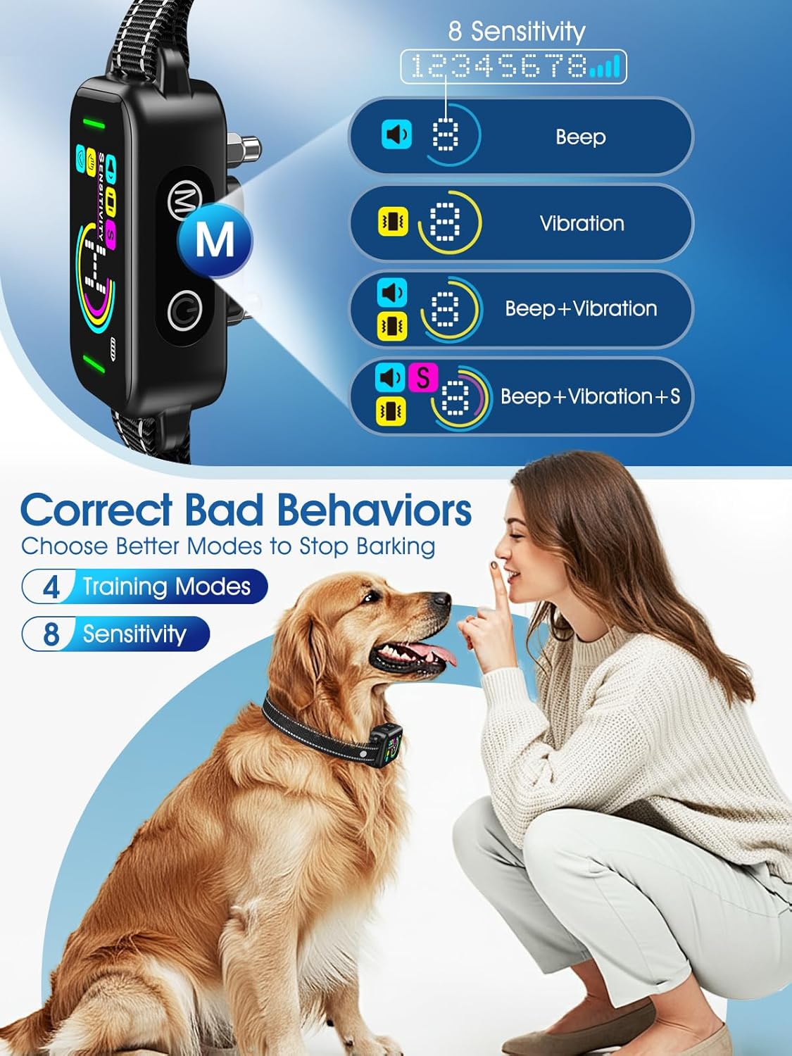 DINJOO Bark Collar, Dog Bark Collar for Large Medium Small Dogs,Smart Bark Collar (Dark Black)