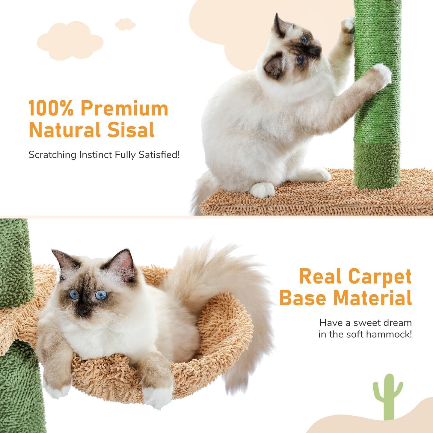 PAWZ Road Cactus Cat Tree Four Tier Floor-to-Ceiling Cat Climbing Tower with Cozy Hammock, Cat Activity Center 9 Feet Green