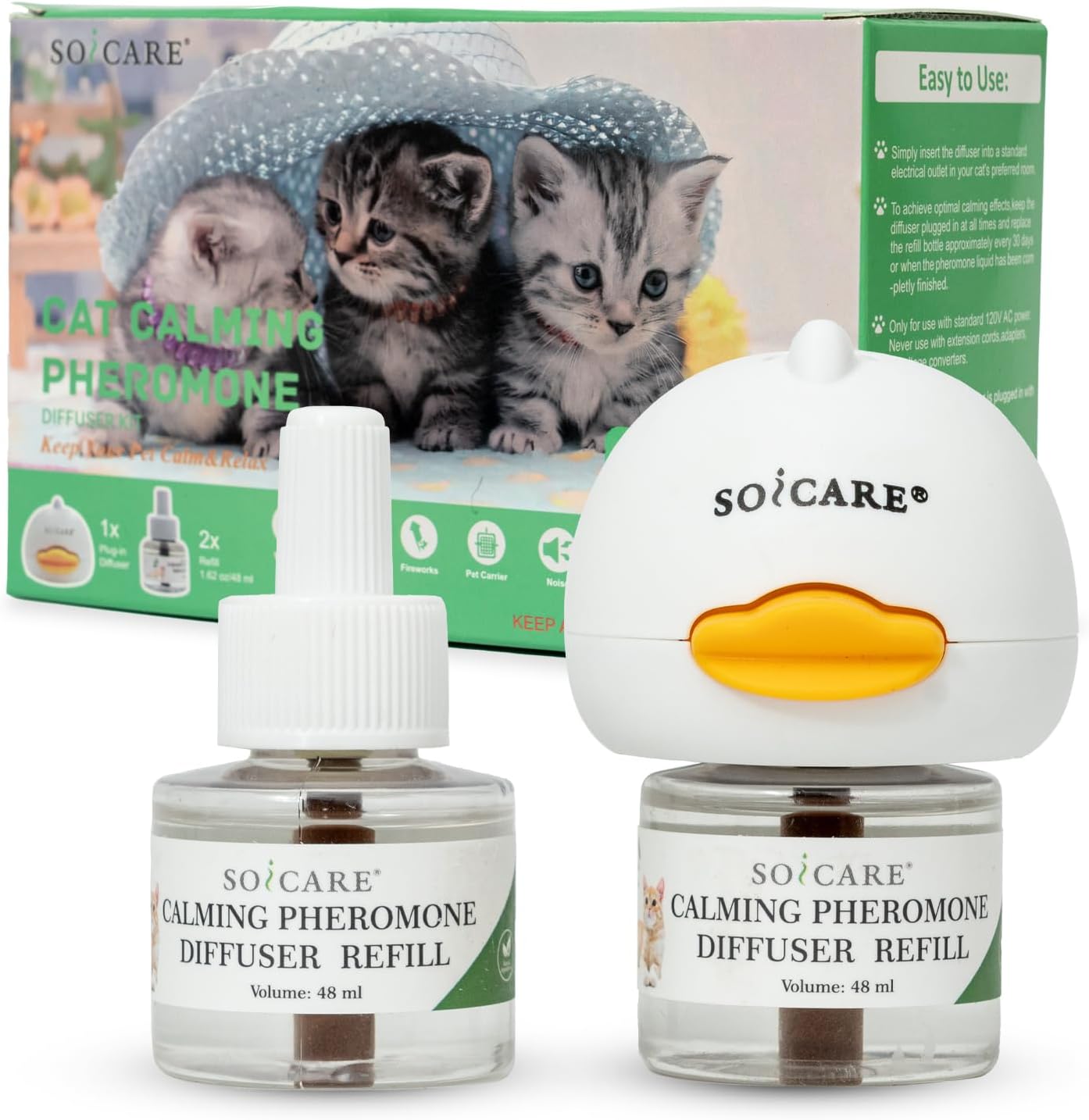 SOICARE Cat Pheromones Calming Diffuser, (1 Diffuser & 2 x 48ml Refills