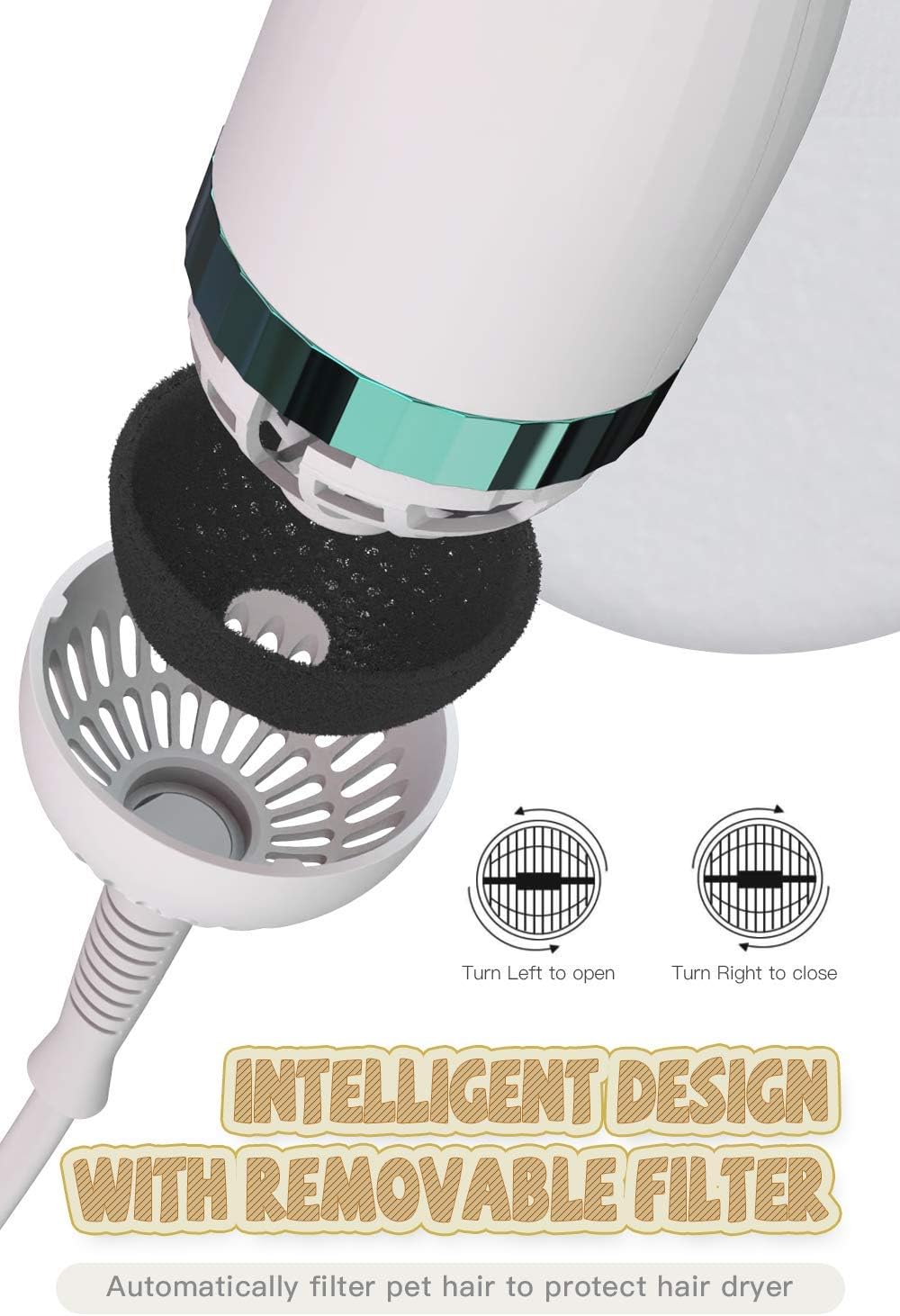 Pet Hair Dryer with Dog Slicker Brush, 2-IN-1 Pet Grooming Brush Dog