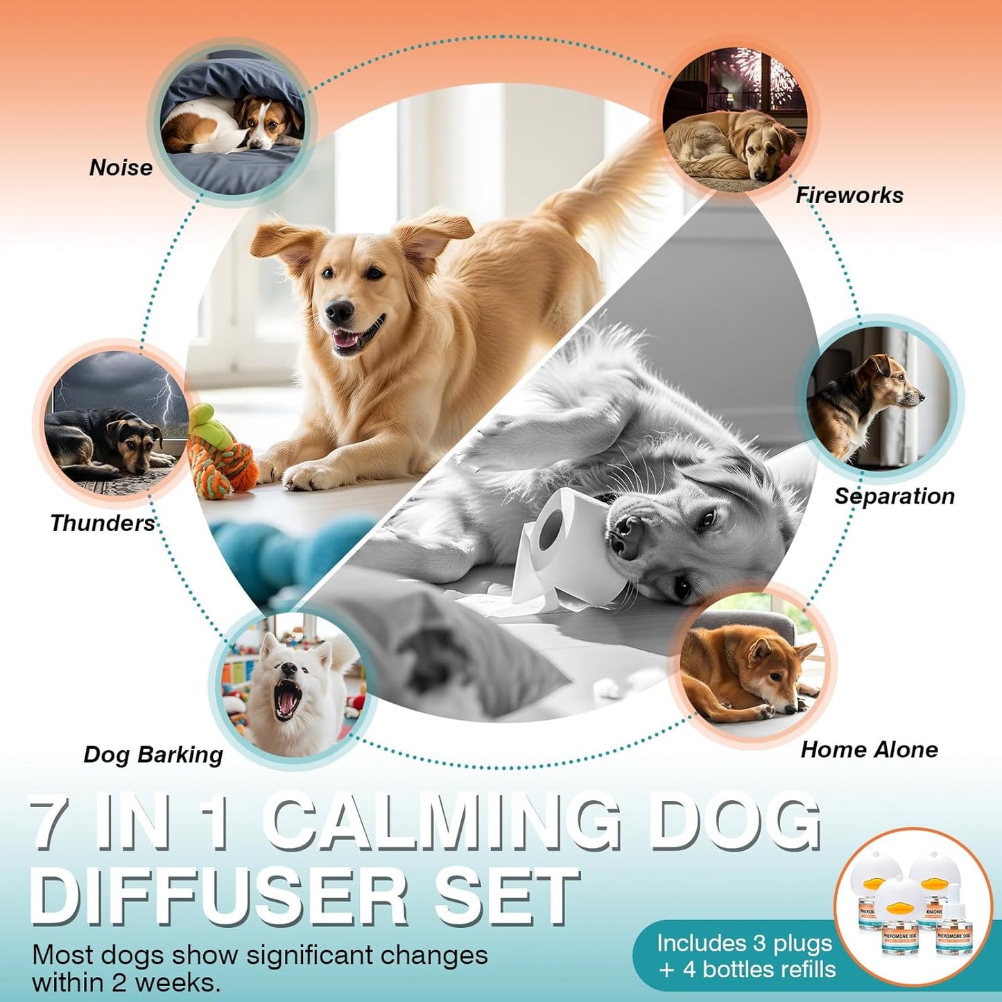 Dog Calming Pheromones Diffuser to Calm Pet 7 In 1 Advanced Kit (Tasteless)