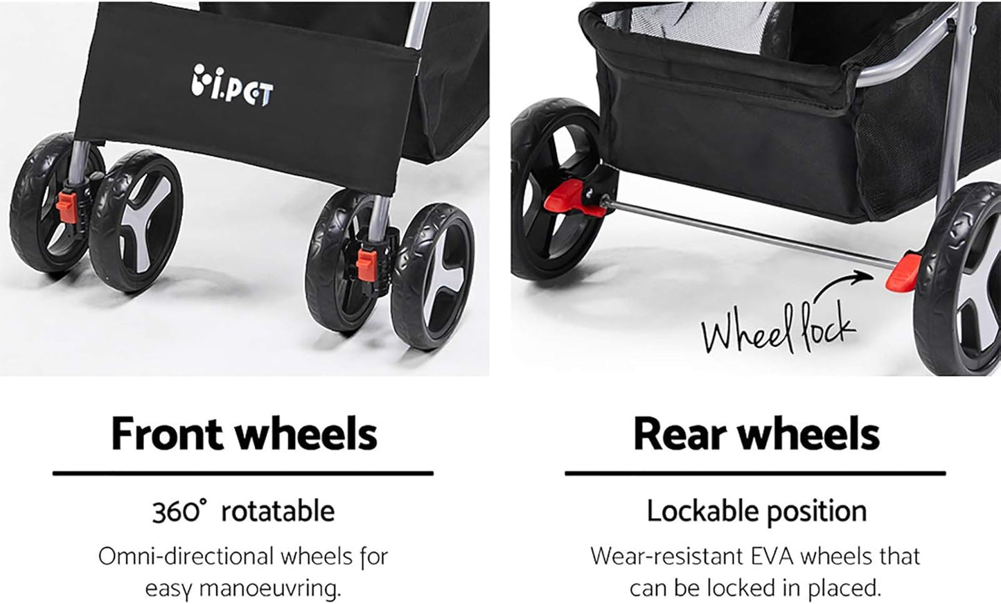 i.Pet Pet Stroller, Double Cat Dog Carrier Backpack Travel Strollers Pram Seat