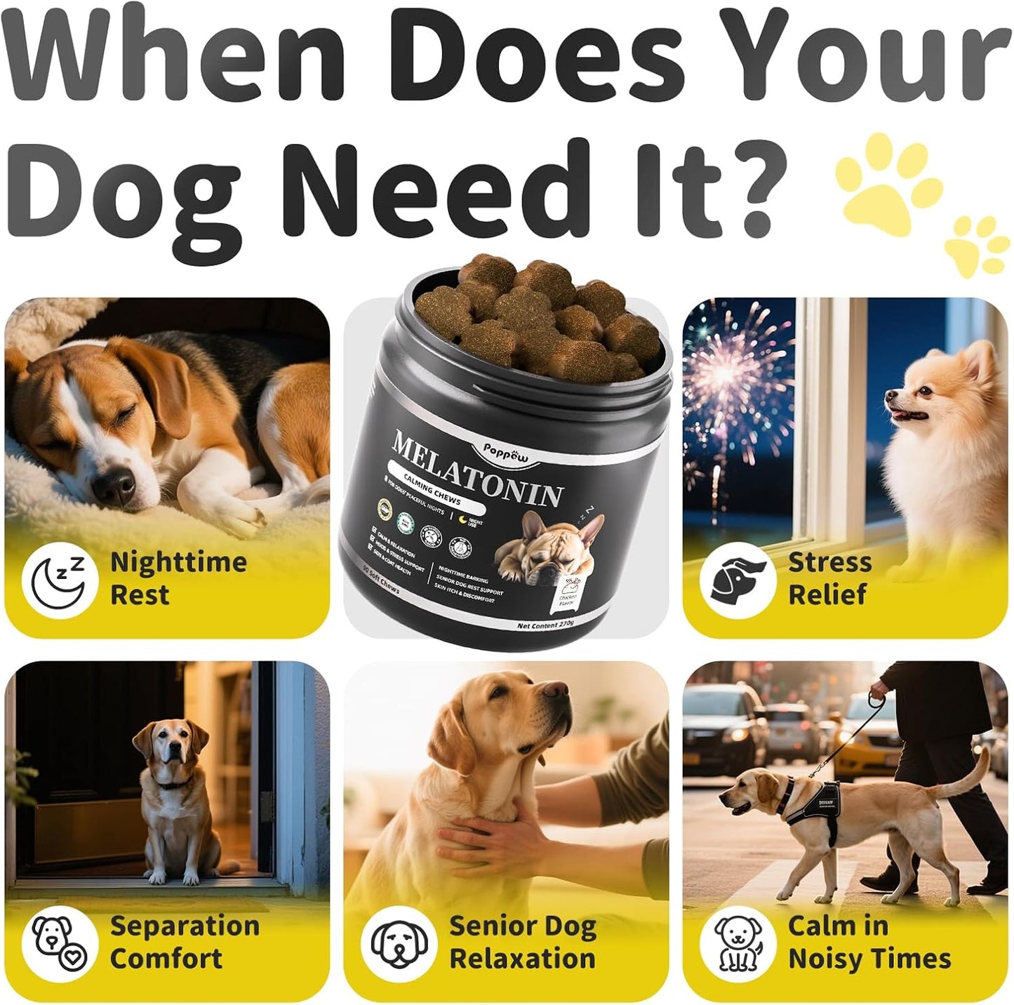 Melatonin for Dogs, Calming Chews with Valerian Root Chicken Flavor, 90Ct