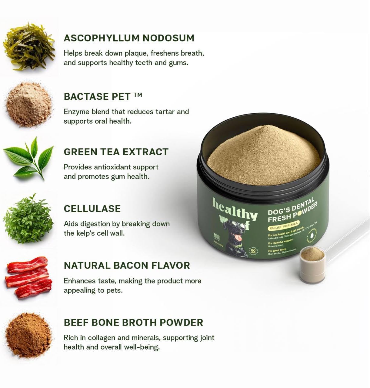 Dental Powder for Dogs - Complete Oral Care Bone Broth, Dog Teeth Cleaning Powder,60 Scoops