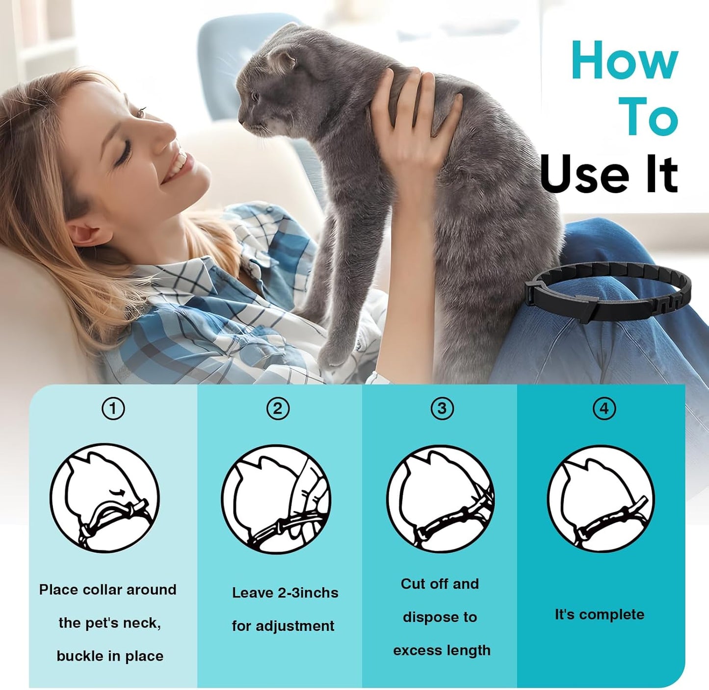 Cat Calming Pheromone Collar, 4 Pack, Black, 15 inches, Universal Fit, Waterproof