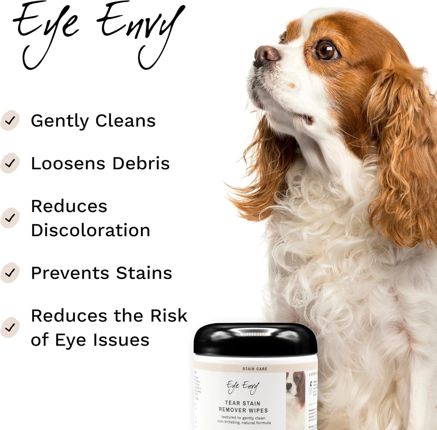 Eye Envy Tear Stain Wipes for Dogs | Textured to Gently Clean | Presoaked in 100% Natural Formula | Recommended by AKC Breeders, Vets, Groomers | Treats The Cause of Staining | 60 Count
