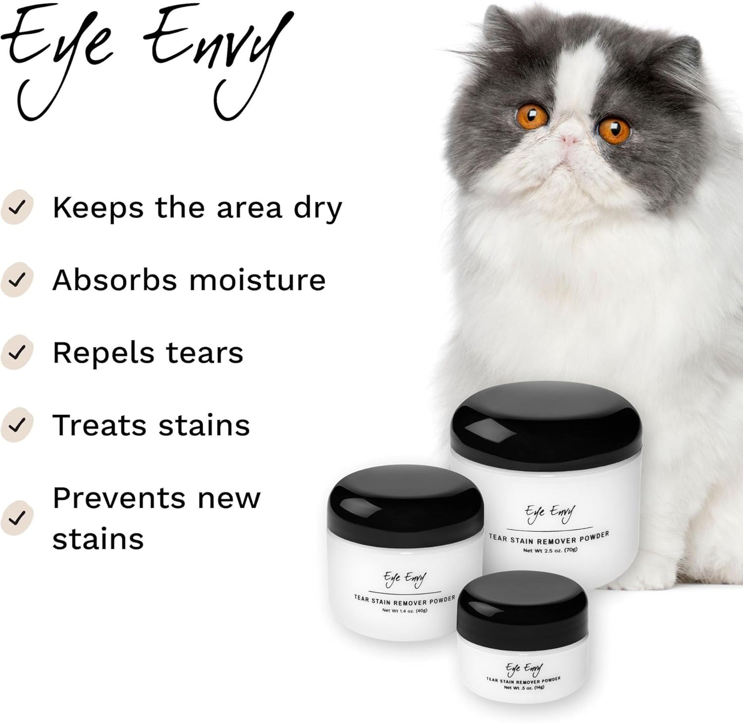 Eye Envy Tear Stain Remover Powder for Dogs and Cats. 100% Natural, Safe.Made in The USA. (.5 oz)