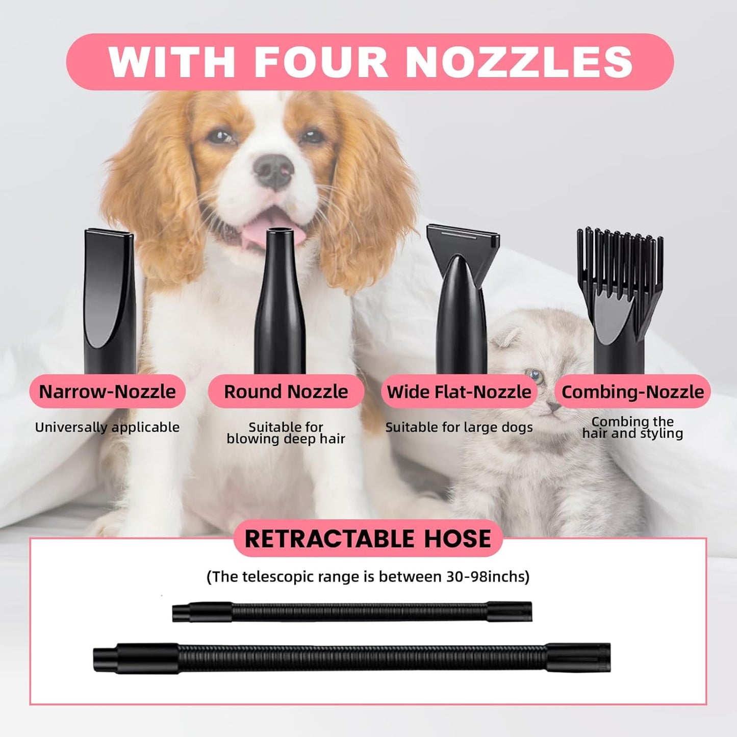 AHWOiHS Dog Hair Dryer 2800 W Dog Hair Dryer Blower Very Quiet with Adjustable