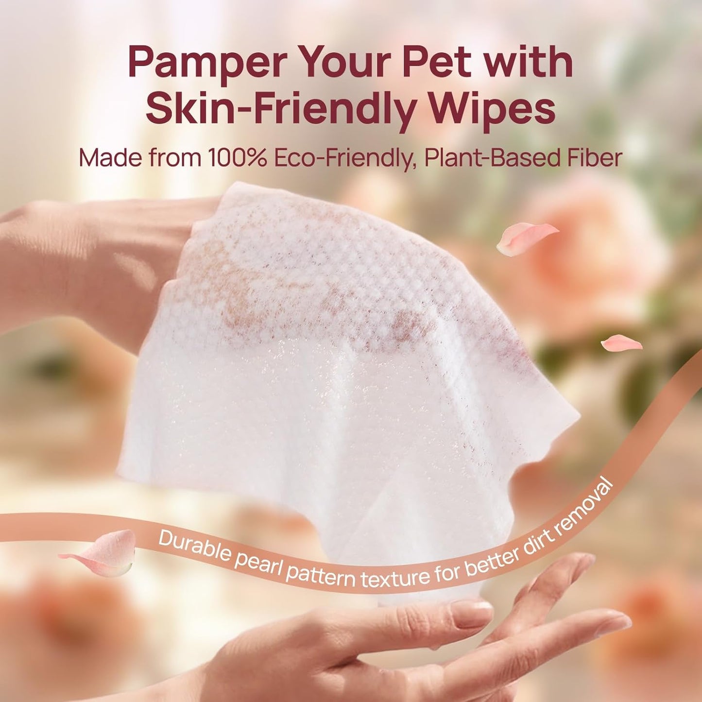 HICC PET Cleaning Deodorizing Wipes for Dogs & Cats, Vet Recommended Nourishes Smoothes Fur Pet Grooming Wipes with Fermented Coconut Oil (100 Counts (Thicken), Rose)