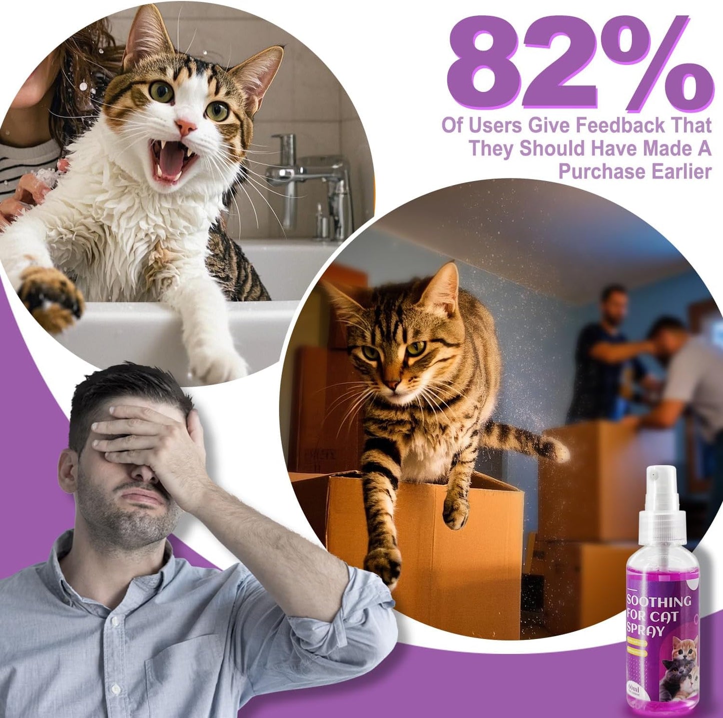 Cat Calming Spray, Natural Calming Solution for Cats Cat Pheromone Calming Spray, Reduce Stress, Anxiety, Scratching, Hiding. Protect Furniture and Floors, Suit For Home, Travel, Vet Visits, 4 PACKS