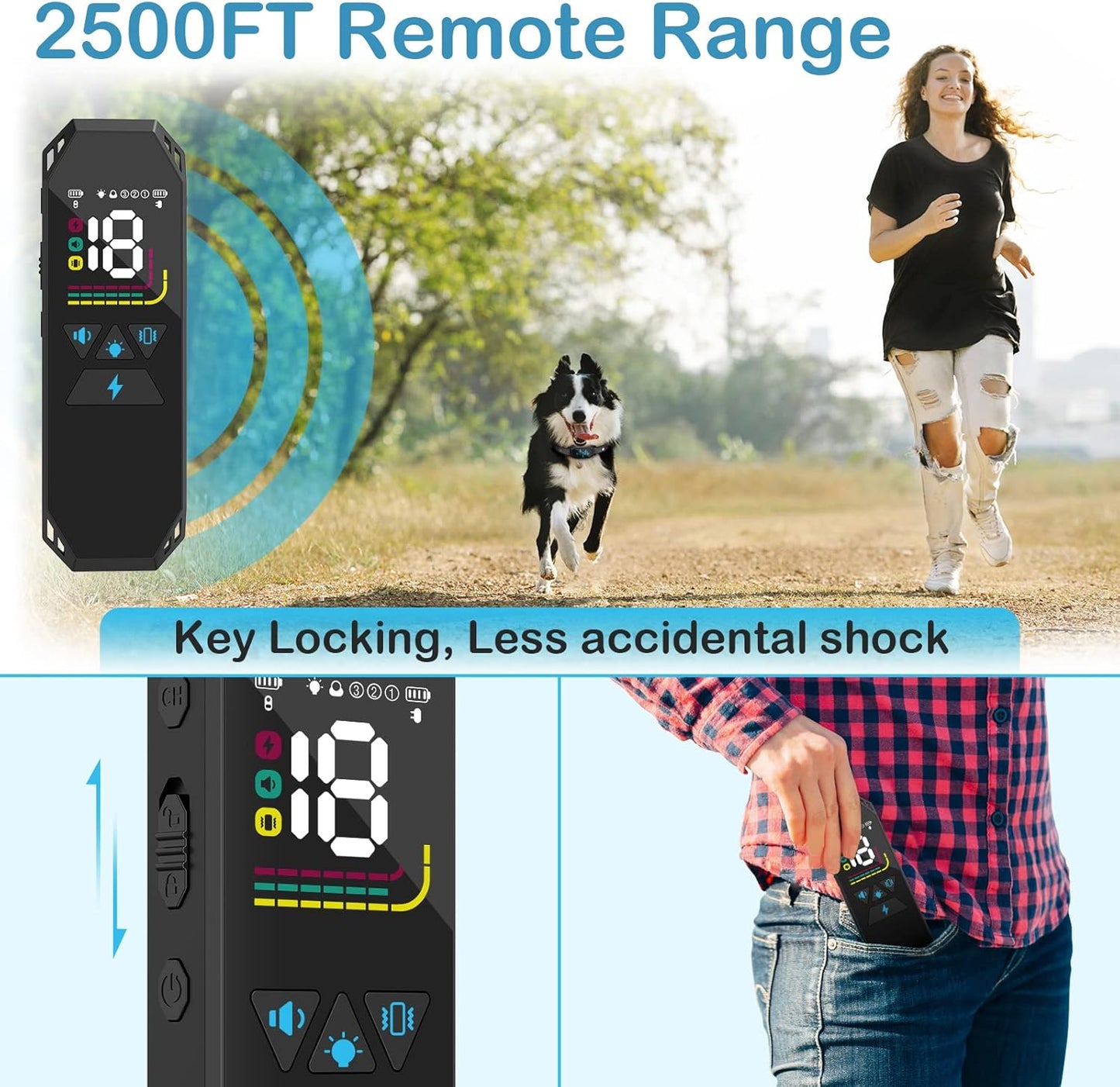 Dog Training Collar, Dog Shock Collar with Remote, 2500FT and 4 Training Modes Beep