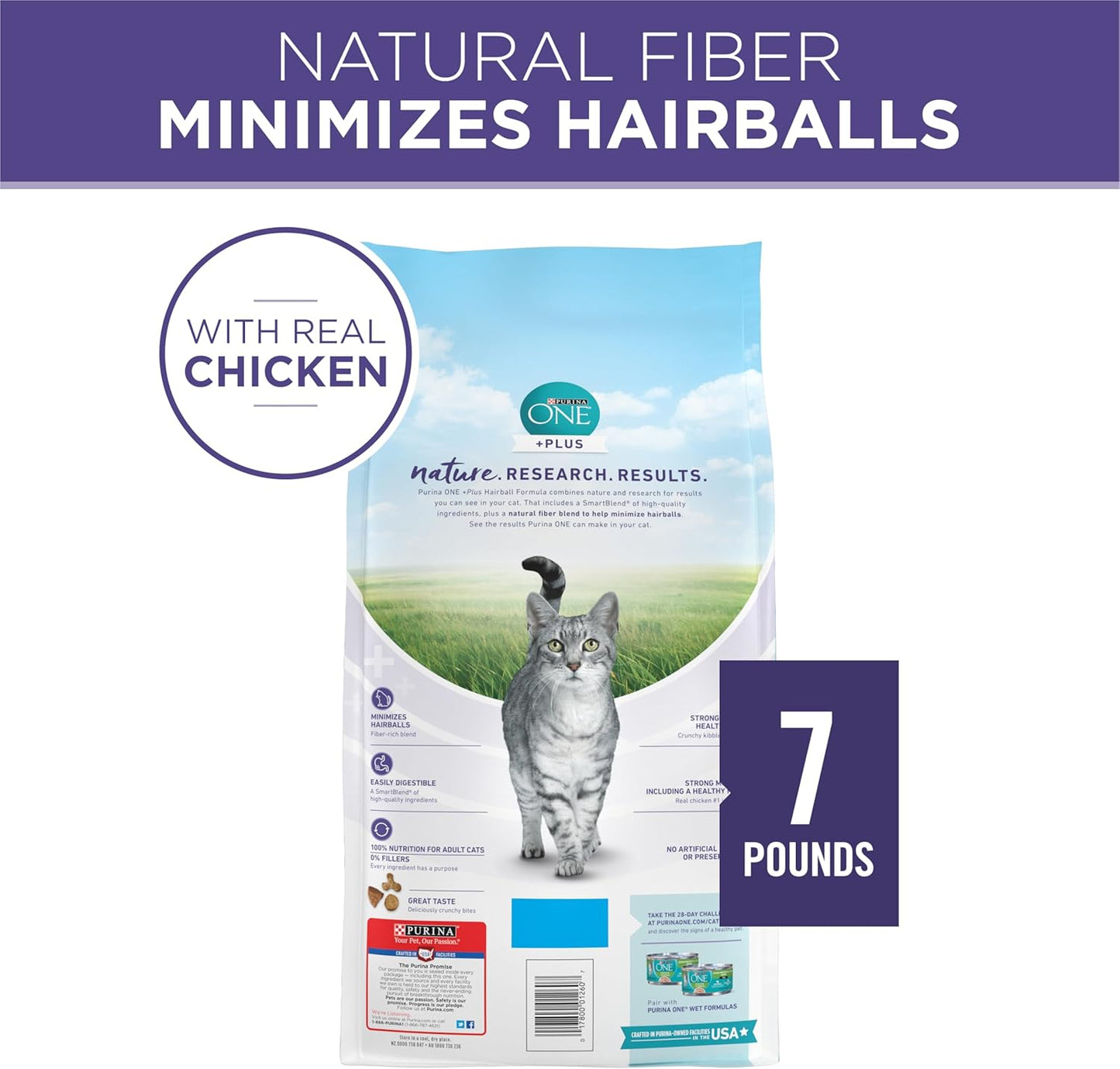 Purina ONE Hairball, Natural Dry Cat Food, Hairball Formula - 7 lb. Bag