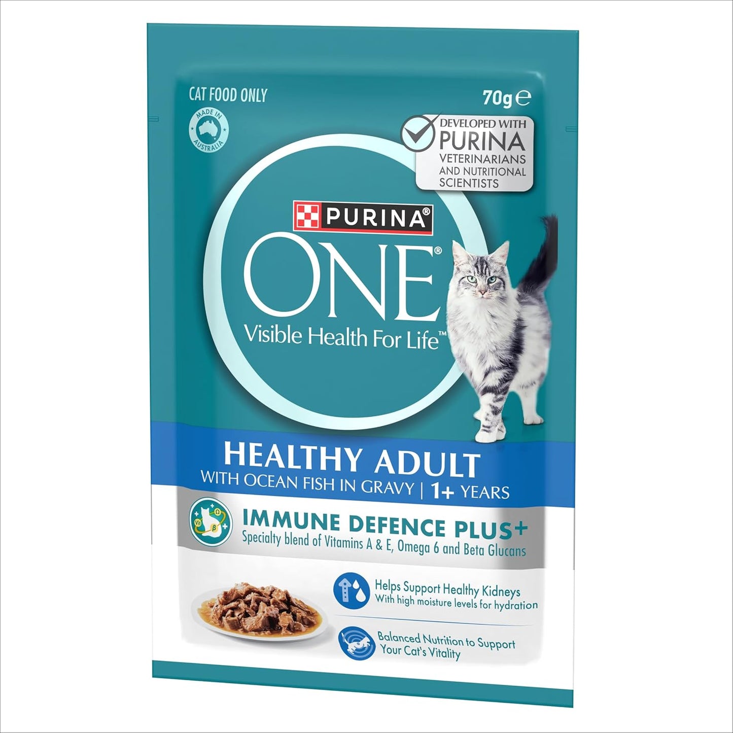 PURINA ONE Adult Wet Cat Food Oceanfish in Gravy Pouch 12x70g