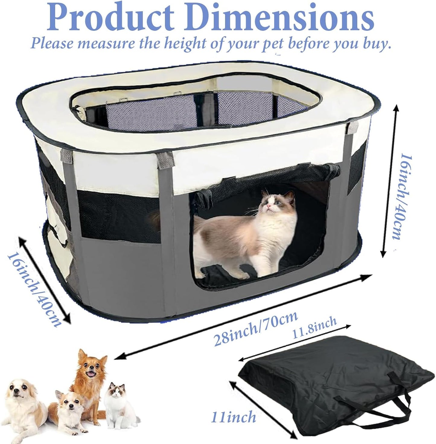 Portable Pet Playpen,Dog Play Pen Indoors,Foldable Cat Tent with Carry Bag for Puppy
