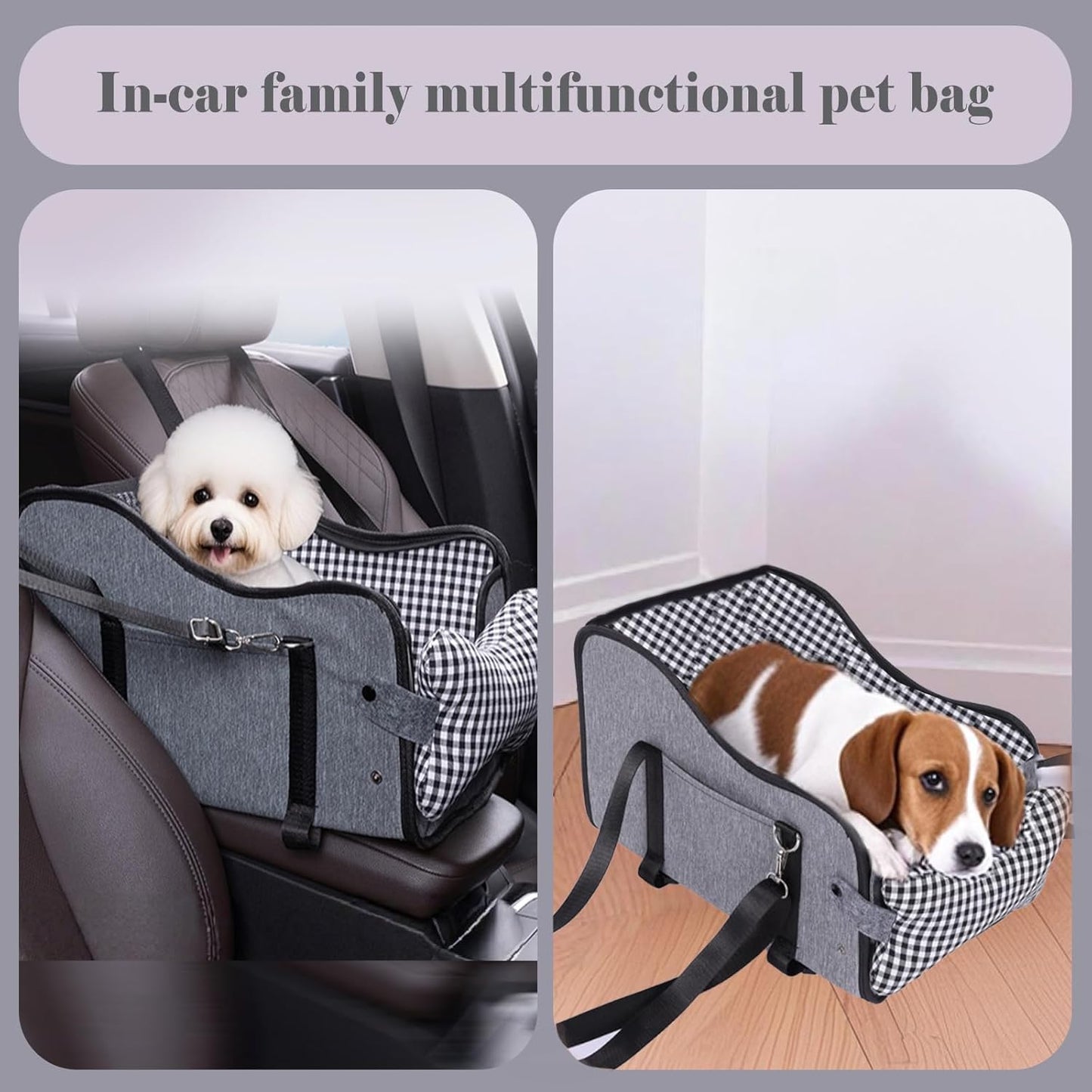 HOMKAI Dog Car for Dogs, Portable Pet Backpack with Safety Belt and Dual-Sided Mat