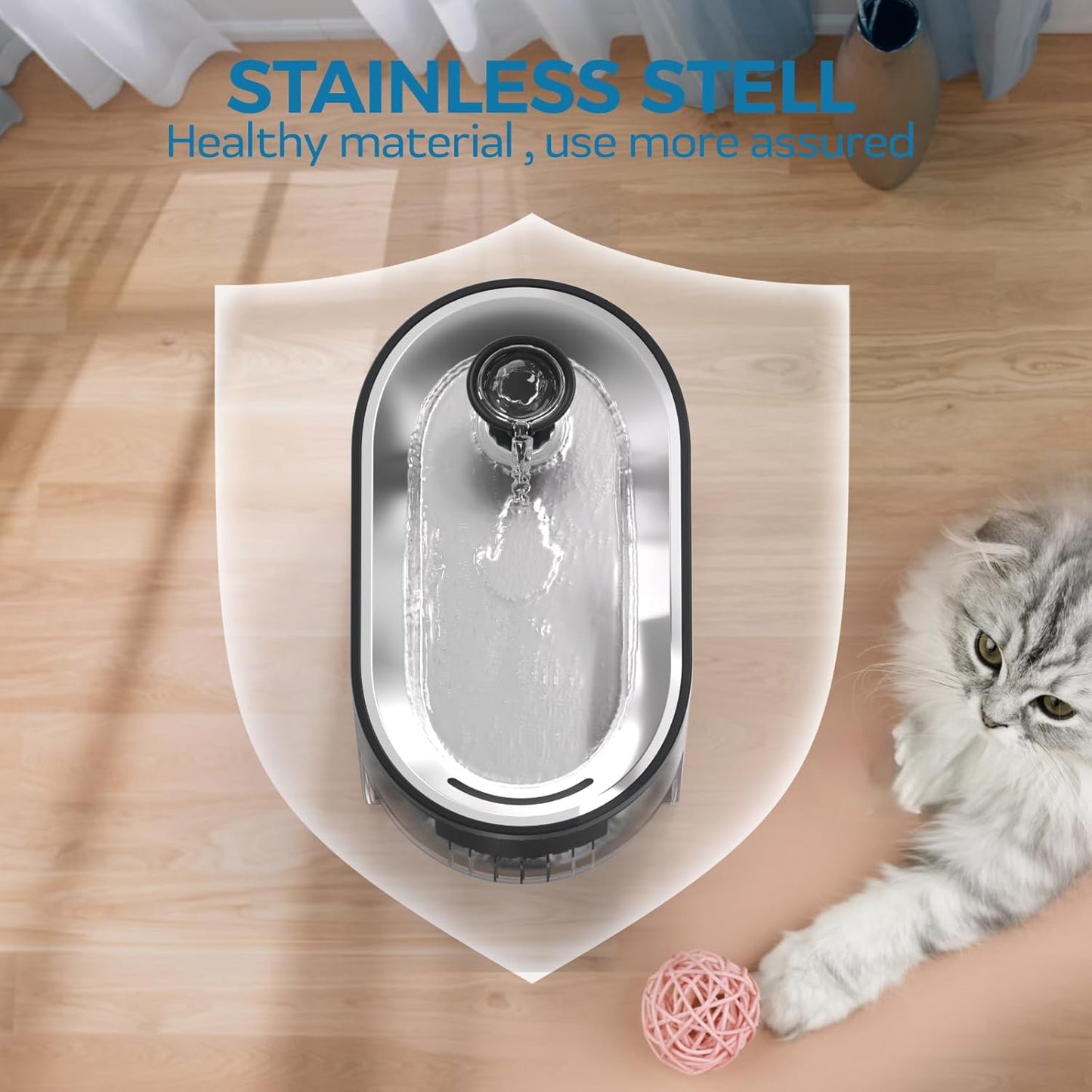 Cat Water Fountain, 84oz/2.5L Automatic Pet Water Fountain Dog Water Dispenser with a Stainless Steel Tray, Easy Cleaning for Cats, Dogs, LED Light - Black