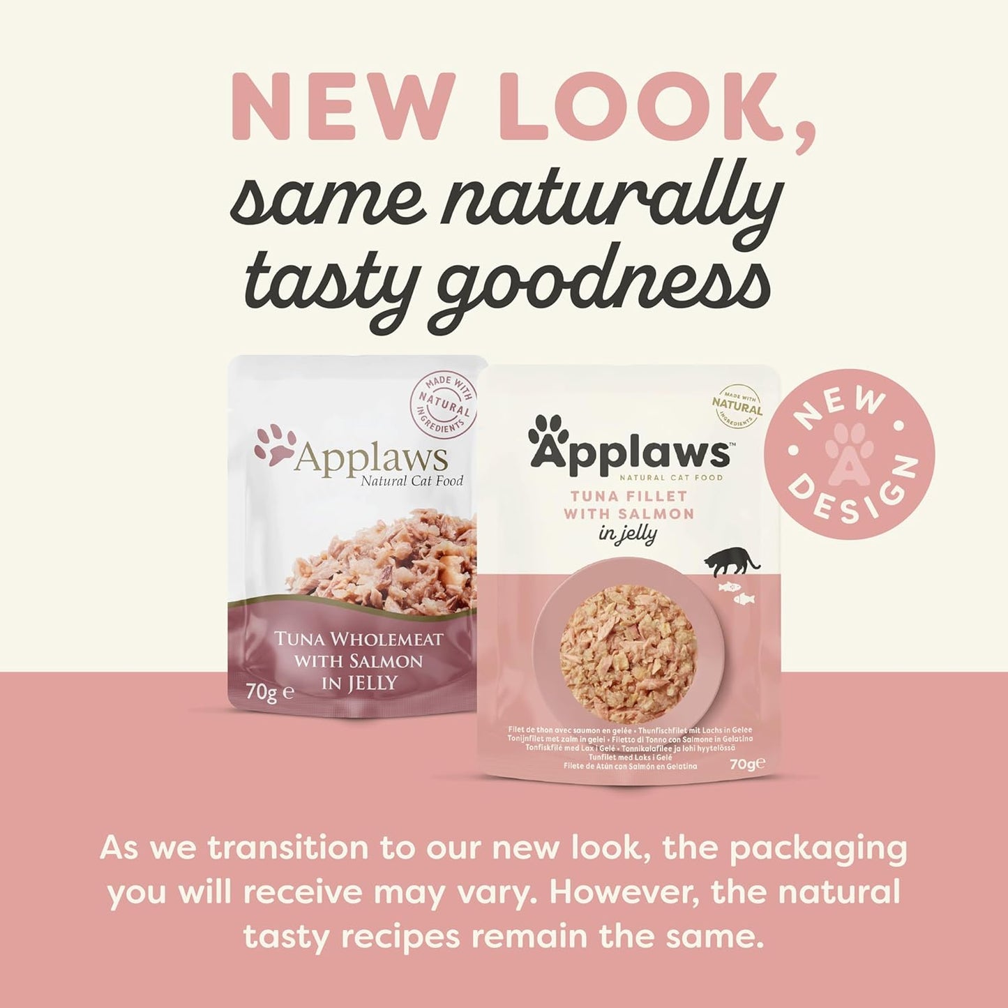 Applaws 100% Natural Wet Cat Food Tuna Fillet with Salmon in Broth, Limited Ingredients Pet Food 70g Pouch (Pack of 16)