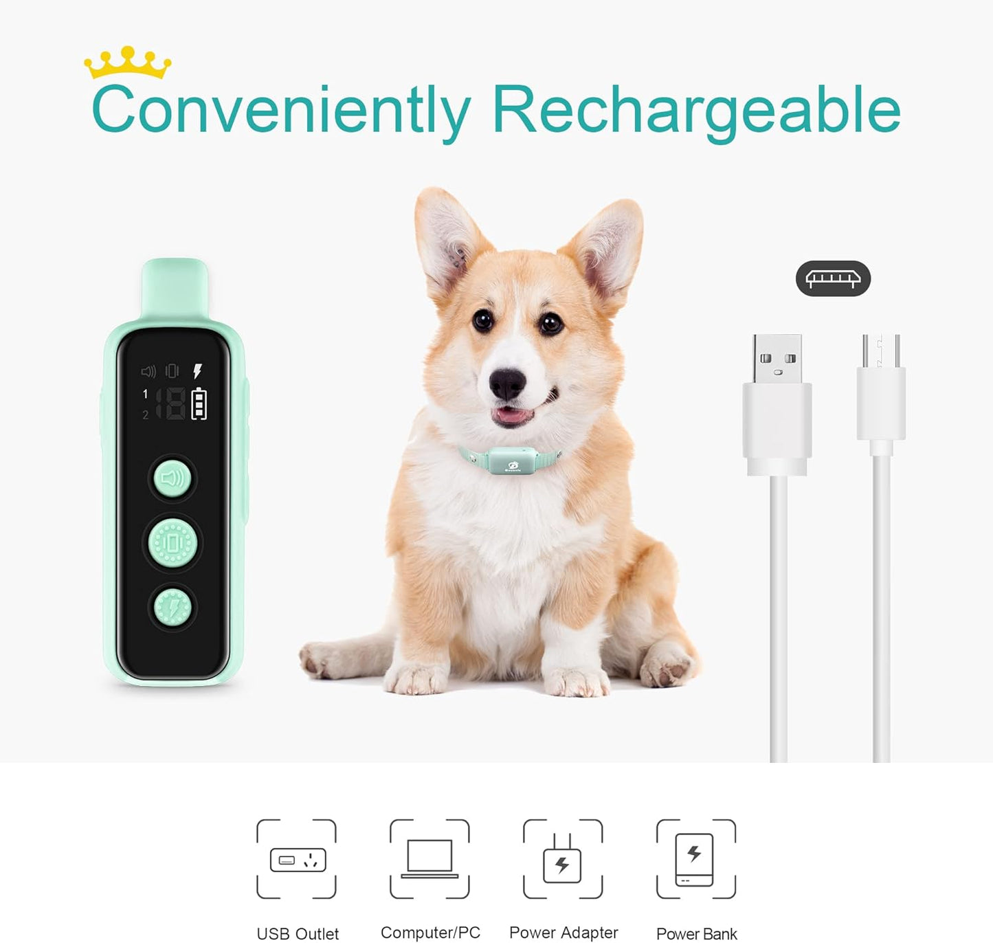 Bousnic Shock Collar for Dogs - Waterproof Rechargeable Dog Electric Training Collar