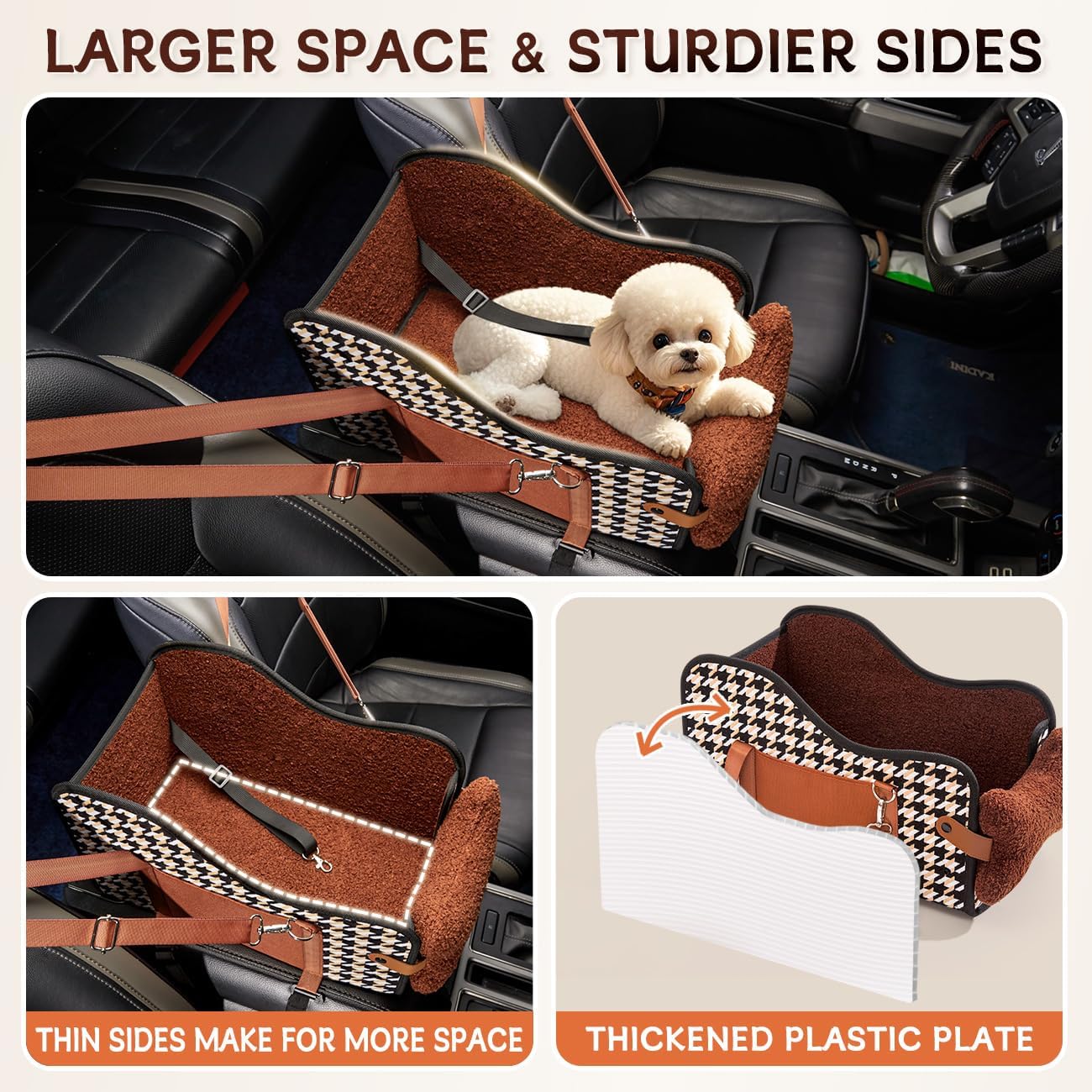 CAVOYO Dog Car Seat for Small Dogs, 2-in-1 Convertible Pet Carrier & Car Console Organizer, Waterproof Puppy Travel Seat with Safety Strap, Easy Clean for Cars, Trucks