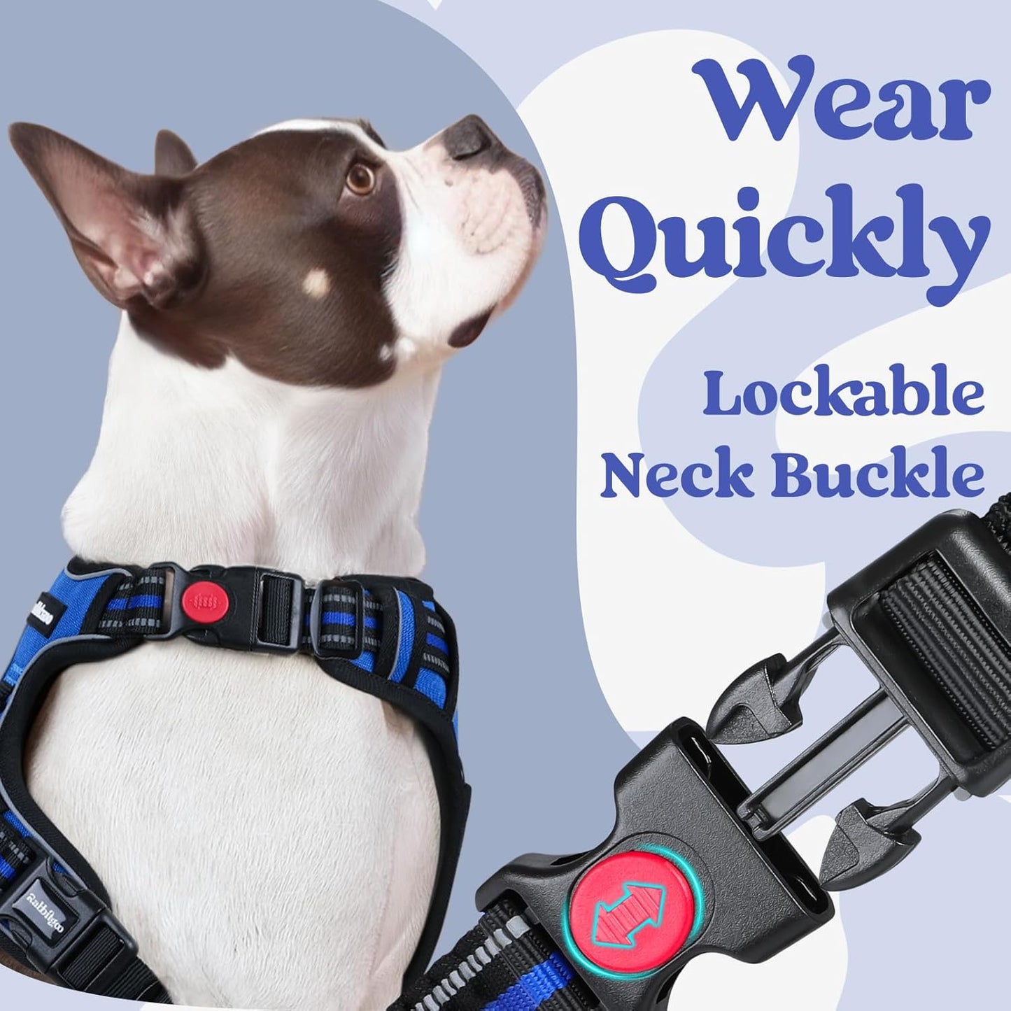 rabbitgoo Dog Harness Medium Sized, No Pull Pet Harness with 3 Buckles, Blue, M