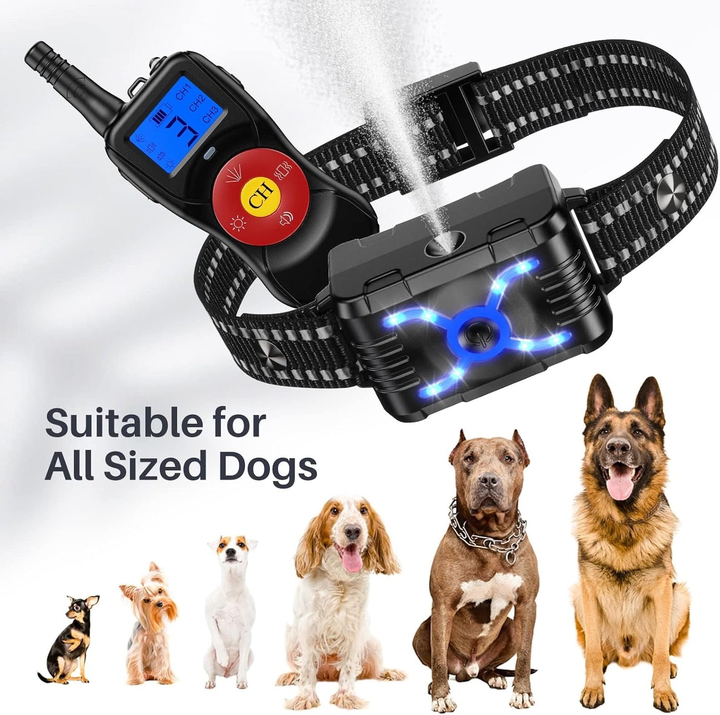 Anti Barking Dog Collars, Bark Collar with Remote, Dog Training Collar with Spray/Vibration/Sound/Light/Multi Dog Training System
