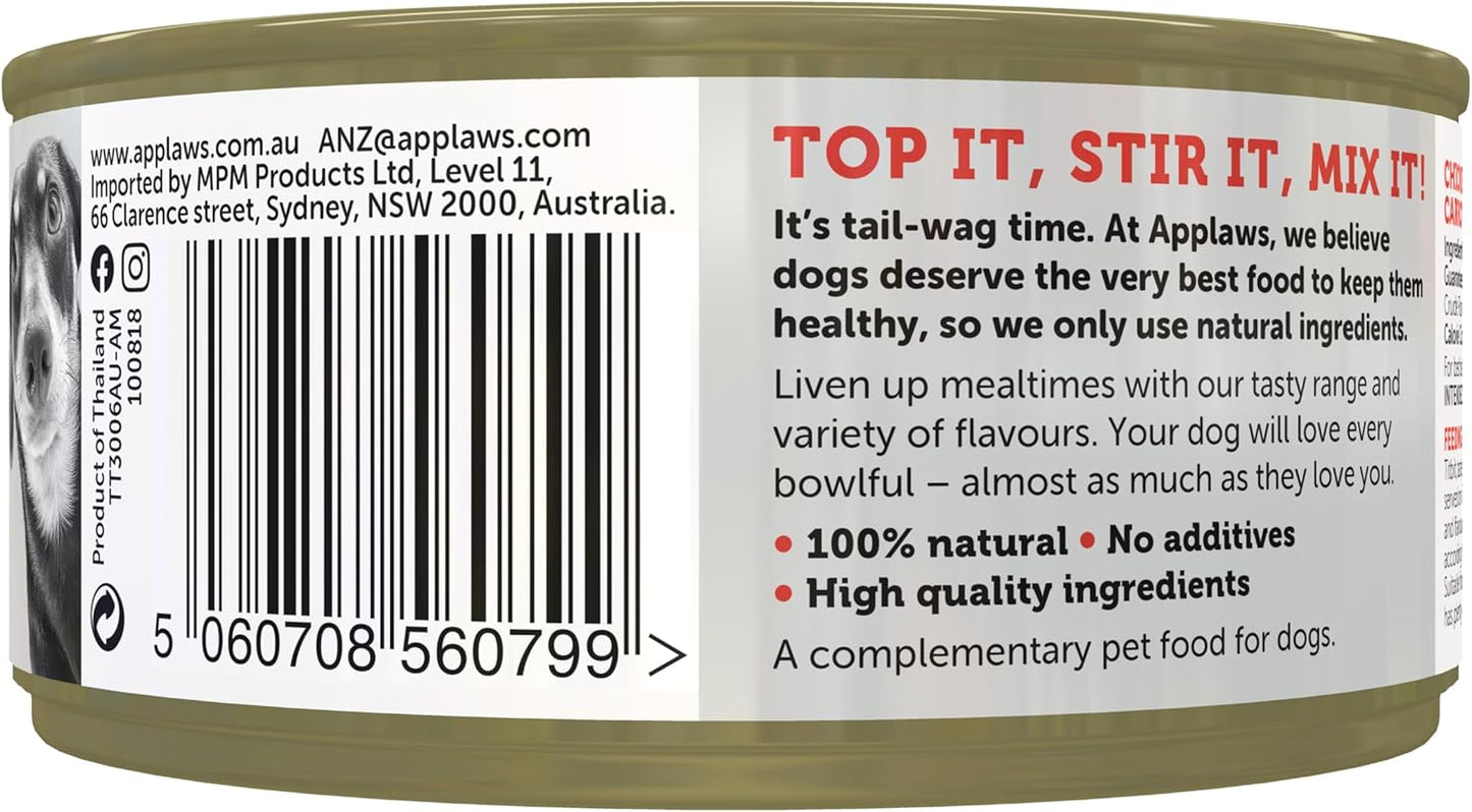Applaws Taste Toppers 100% Natural Wet Dog Food Chicken Breast with Beef Liver & Vegetables in Broth Tin 156g (Pack of 16), Limited Ingredients Pet Food