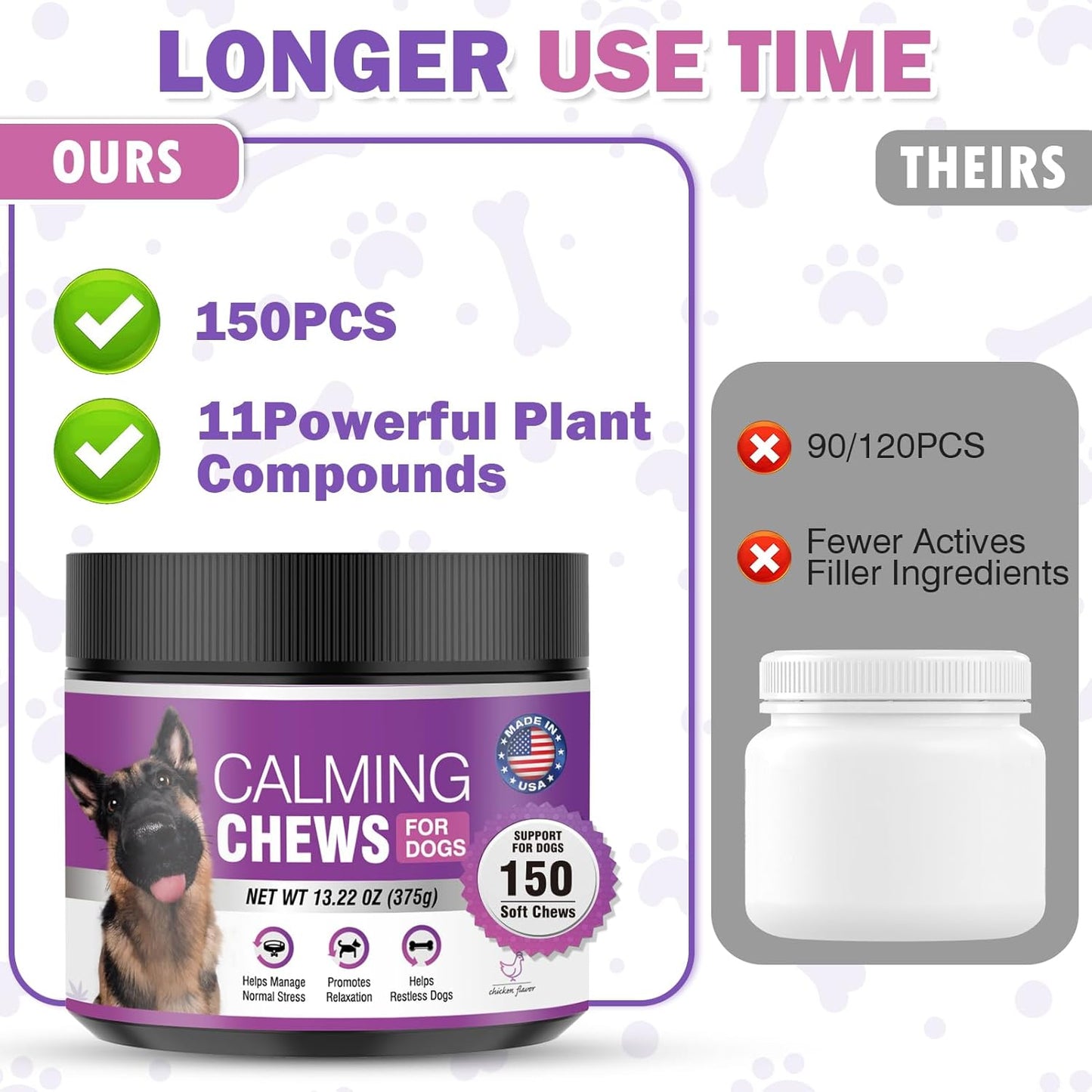 Hemp Calming Chews for Dogs 150PCs Dog Calming Treats and Bites with Hemp Oil - Anxiety and Stress Relief