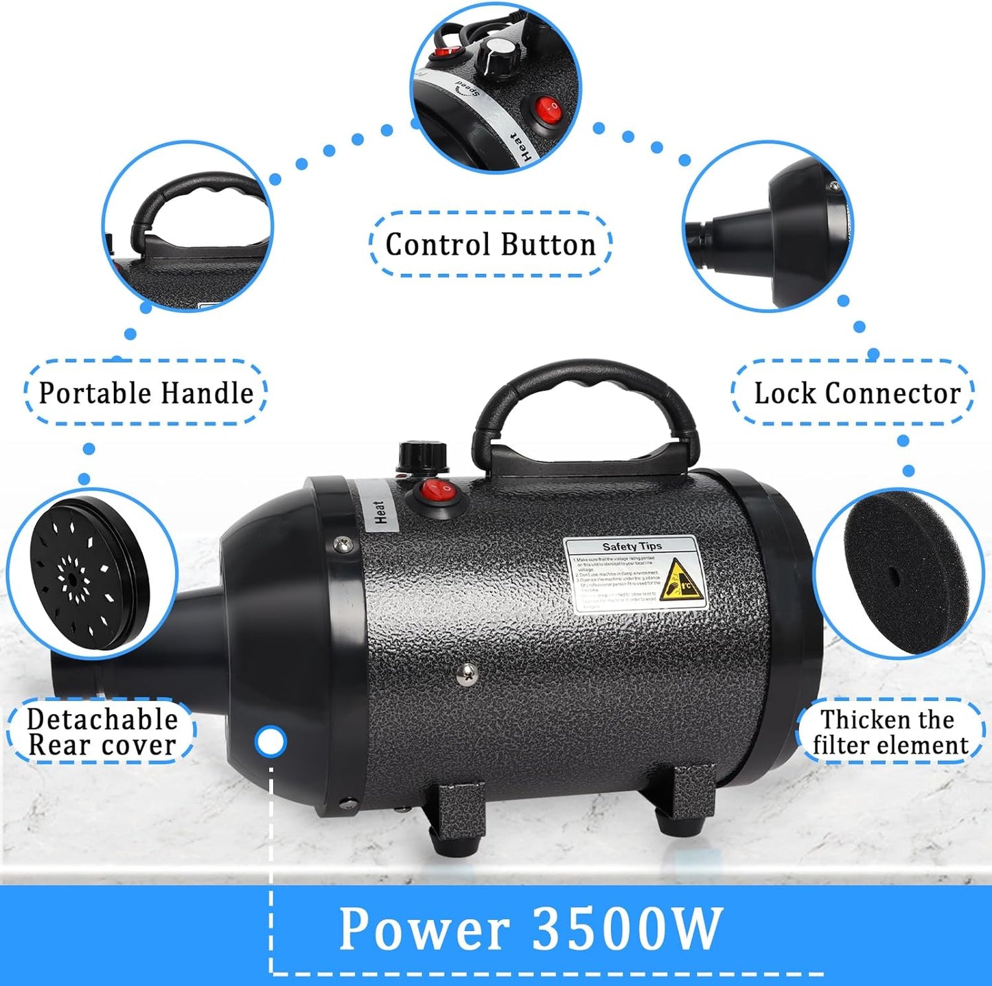 Dog Hair Dryer, 4.5HP/3200W Dog Dryer with Adjustable Temperature & Speed