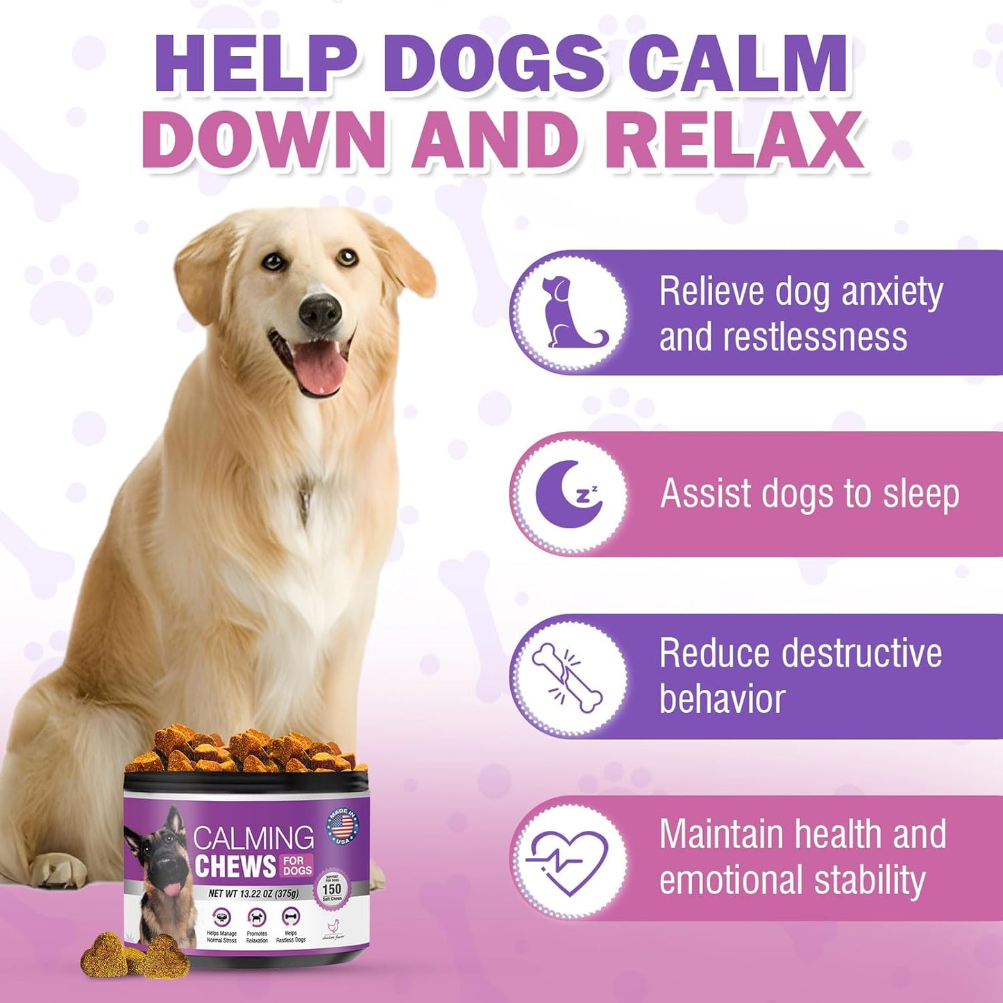 Hemp Calming Chews for Dogs 150PCs Dog Calming Treats and Bites with Hemp Oil - Anxiety and Stress Relief