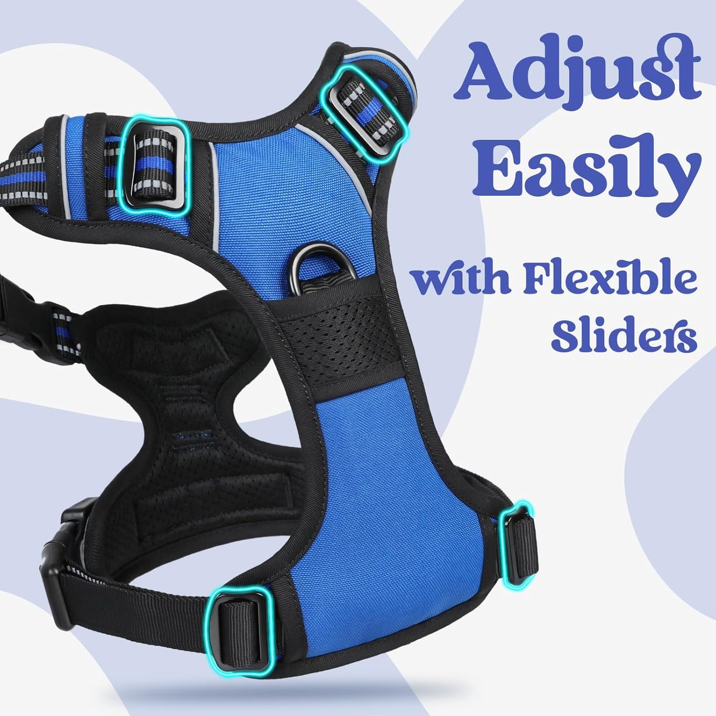 rabbitgoo Dog Harness Medium Sized, No Pull Pet Harness with 3 Buckles, Blue, M