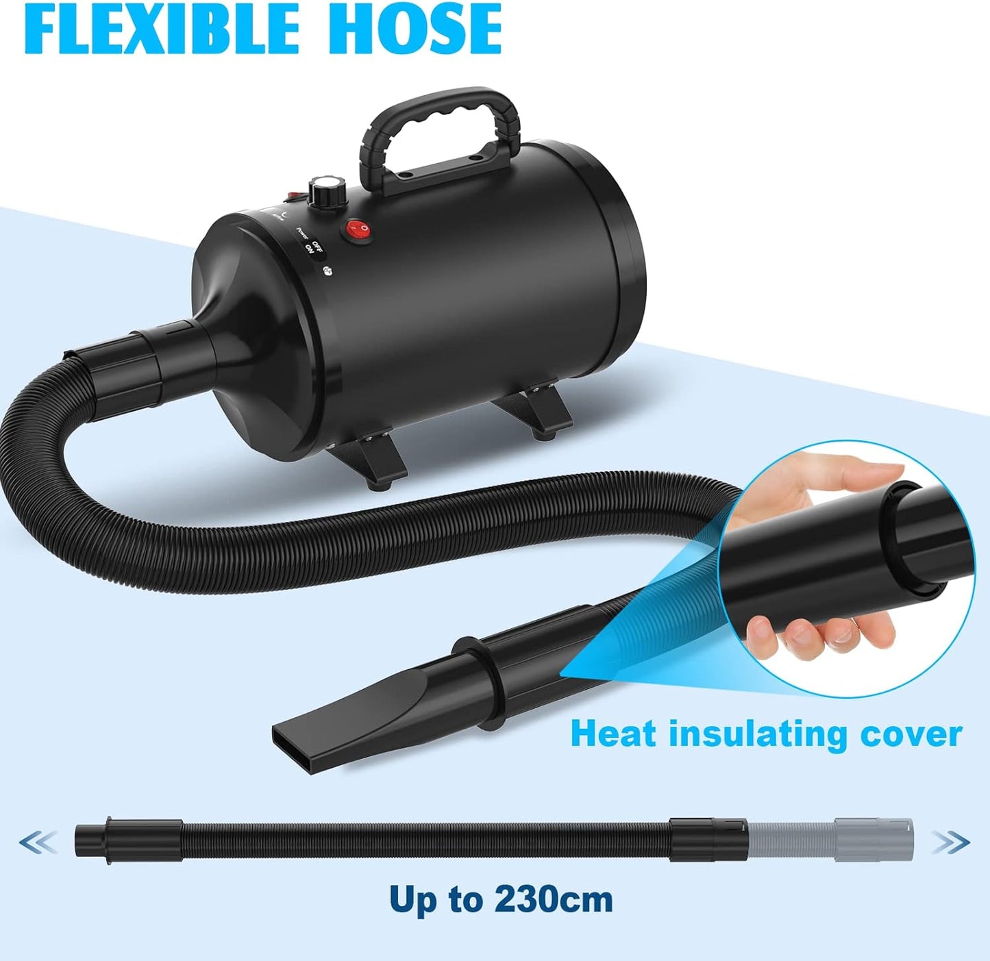 ADVWIN Pet Hair Dryer, High Velocity Dog Dryer with 4 Different Nozzles, Pet Grooming Blow Dryer Heater with Adjustable Speed, Black