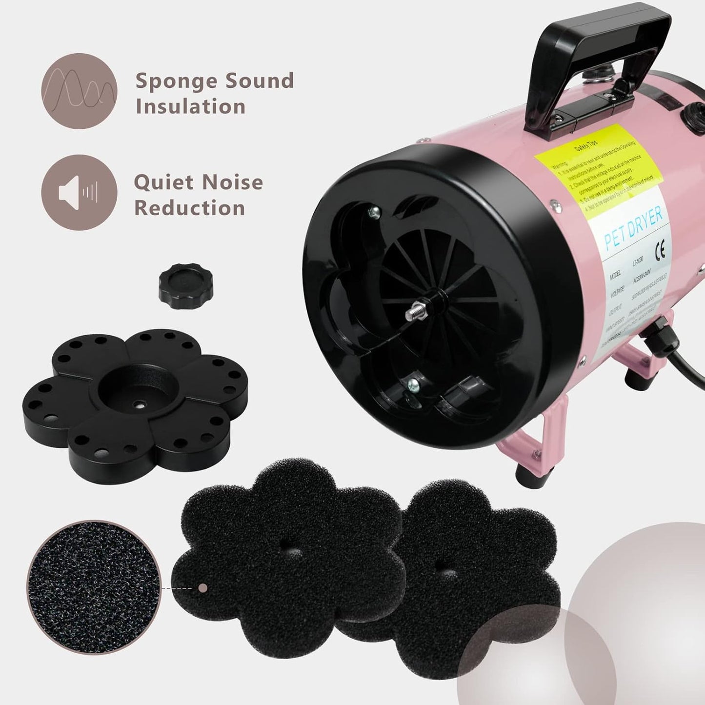 VOLKWELL 3200W/4.3HP Pet Grooming Dryer, Adjustable Speed & Temperature Control Pink Dog Blow Dryer, High Velocity Dog Hair Dryer with 4 Nozzles(Pink)