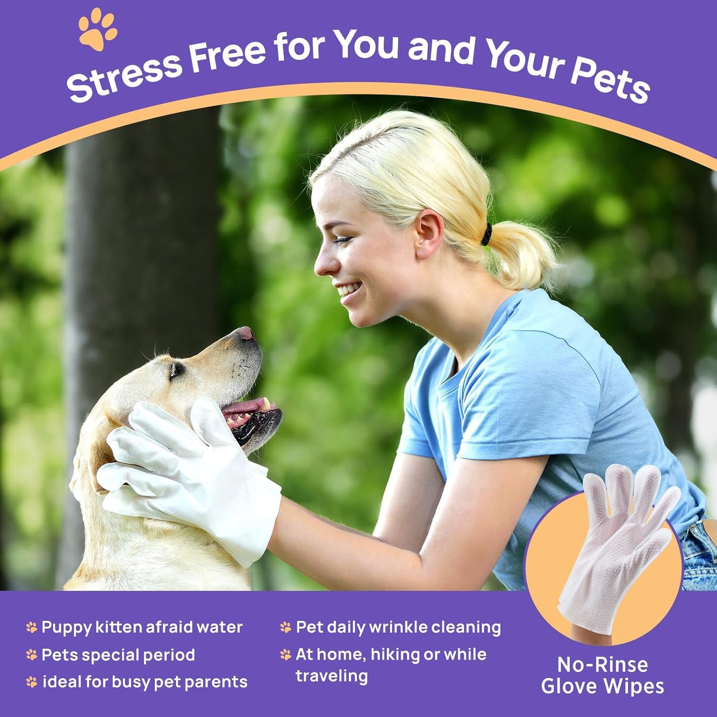 HICC PET Cleaning Deodorizing Glove Wipes for Dogs & Cats, Vet Recommended Hypoallergenic Pet Cleaning and Hydrating Glove Wipes