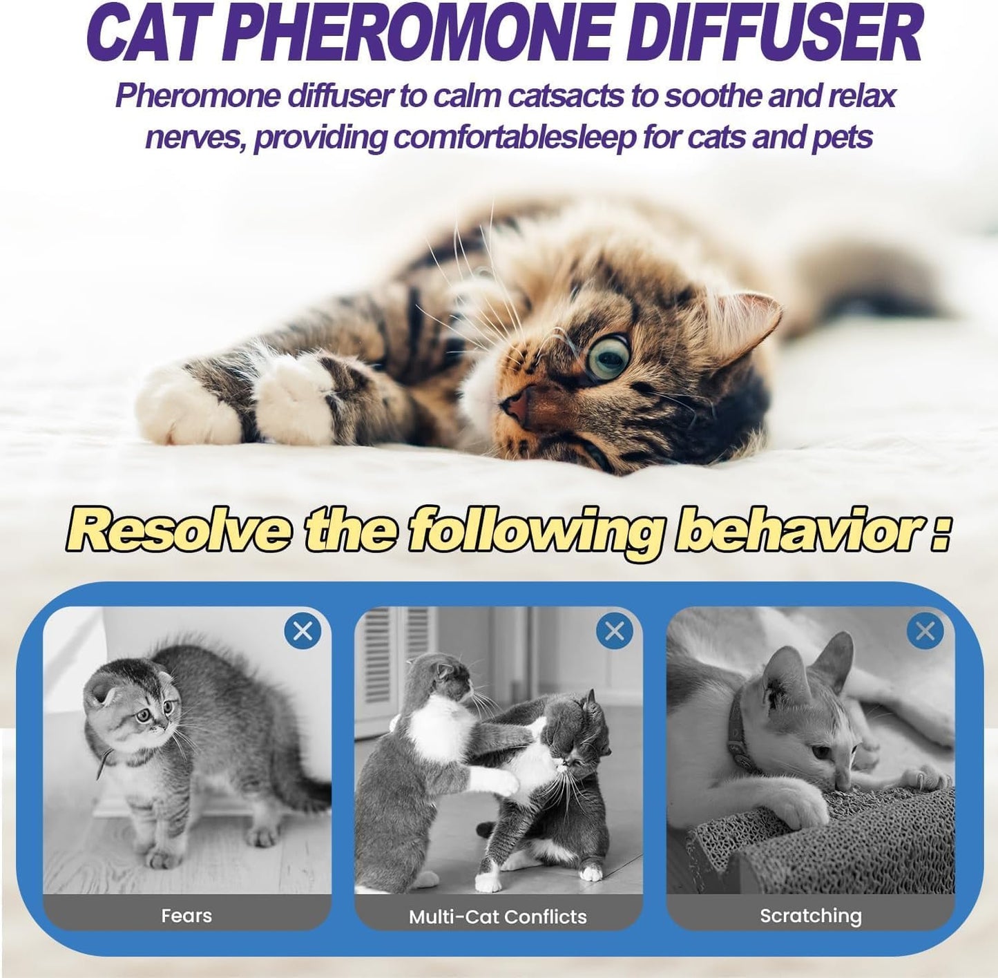 Cat Calming Diffuser, Cat Pheromones Calming Diffuser, Pheromone Dffuser to Calm Cats, Cat Calming Diffuser with 2 Diffuser + 4 Refill,120 Days for Cats Relief Stress Anxiety Purple
