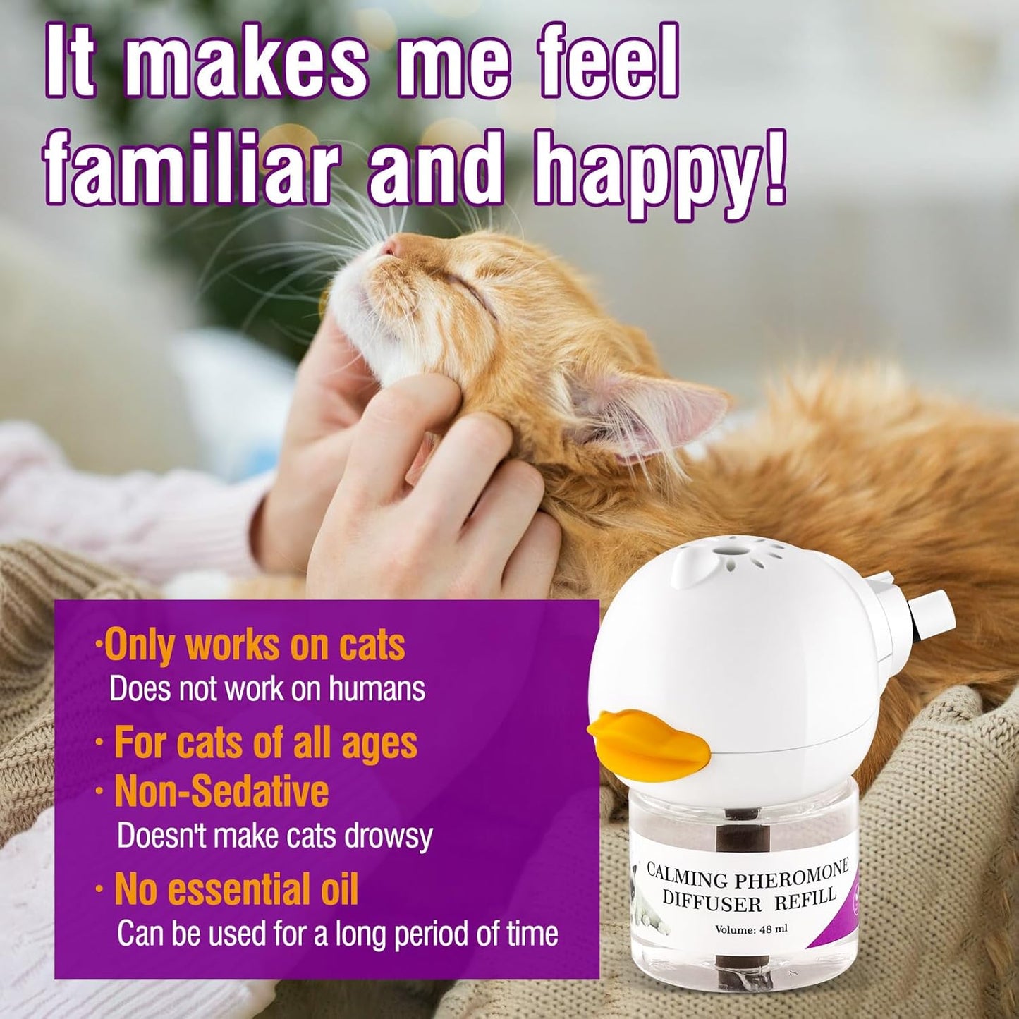 Cat Calming Pheromone Diffuser 48ML 2 Refills Fits All Cats