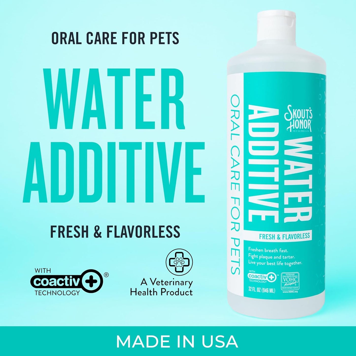 SKOUT'S HONOR Fresher Breath Flavorless Water Additive - VOHC Accepted for Tartar Control