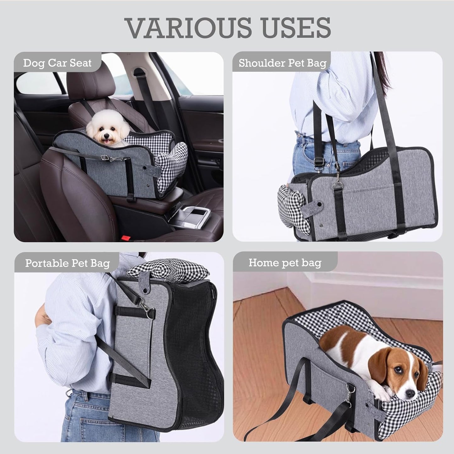 HOMKAI Dog Car for Dogs, Portable Pet Backpack with Safety Belt and Dual-Sided Mat