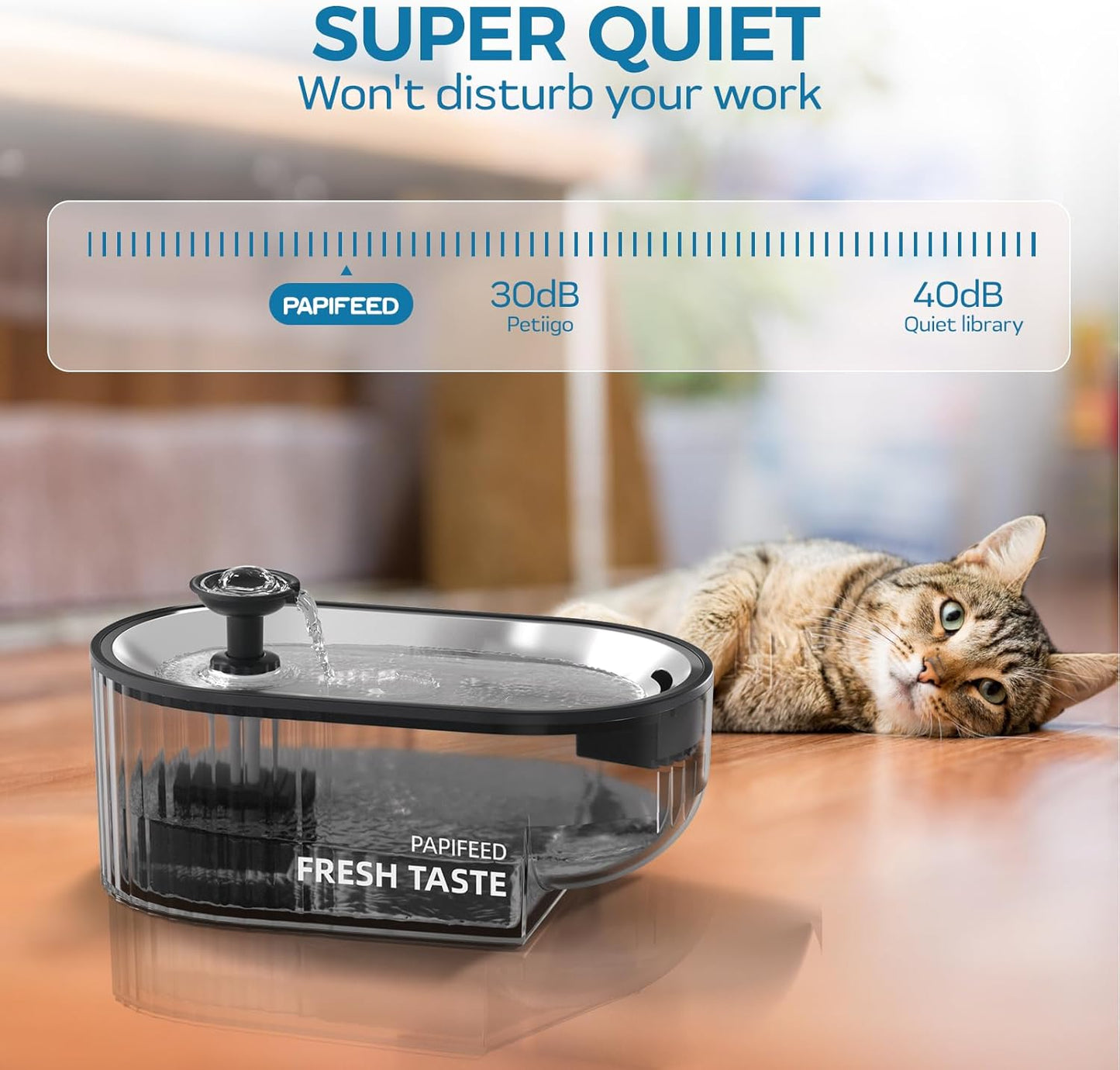 Cat Water Fountain, 84oz/2.5L Automatic Pet Water Fountain Dog Water Dispenser with a Stainless Steel Tray, Easy Cleaning for Cats, Dogs, LED Light - Black