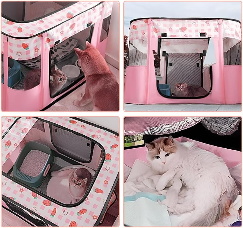 Foldable Pet Playpen, Portable Kennel Crate Cat Playpen for Dog cat (Size M, Pink)