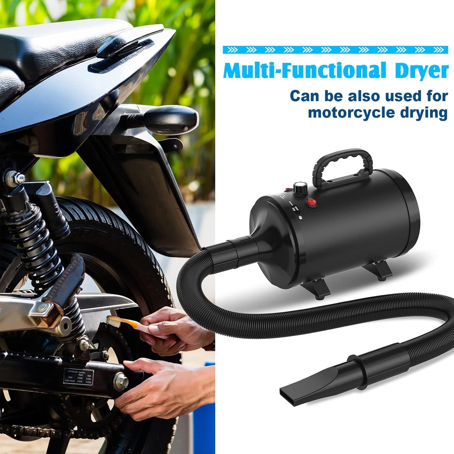 ADVWIN Pet Hair Dryer, High Velocity Dog Dryer with 4 Different Nozzles, Pet Grooming Blow Dryer Heater with Adjustable Speed, Black
