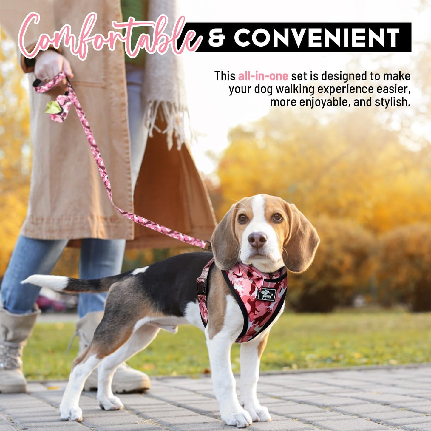 Premium Dog Harness Set with Leash, Collar & Poop Bag Holder - Reflective-small