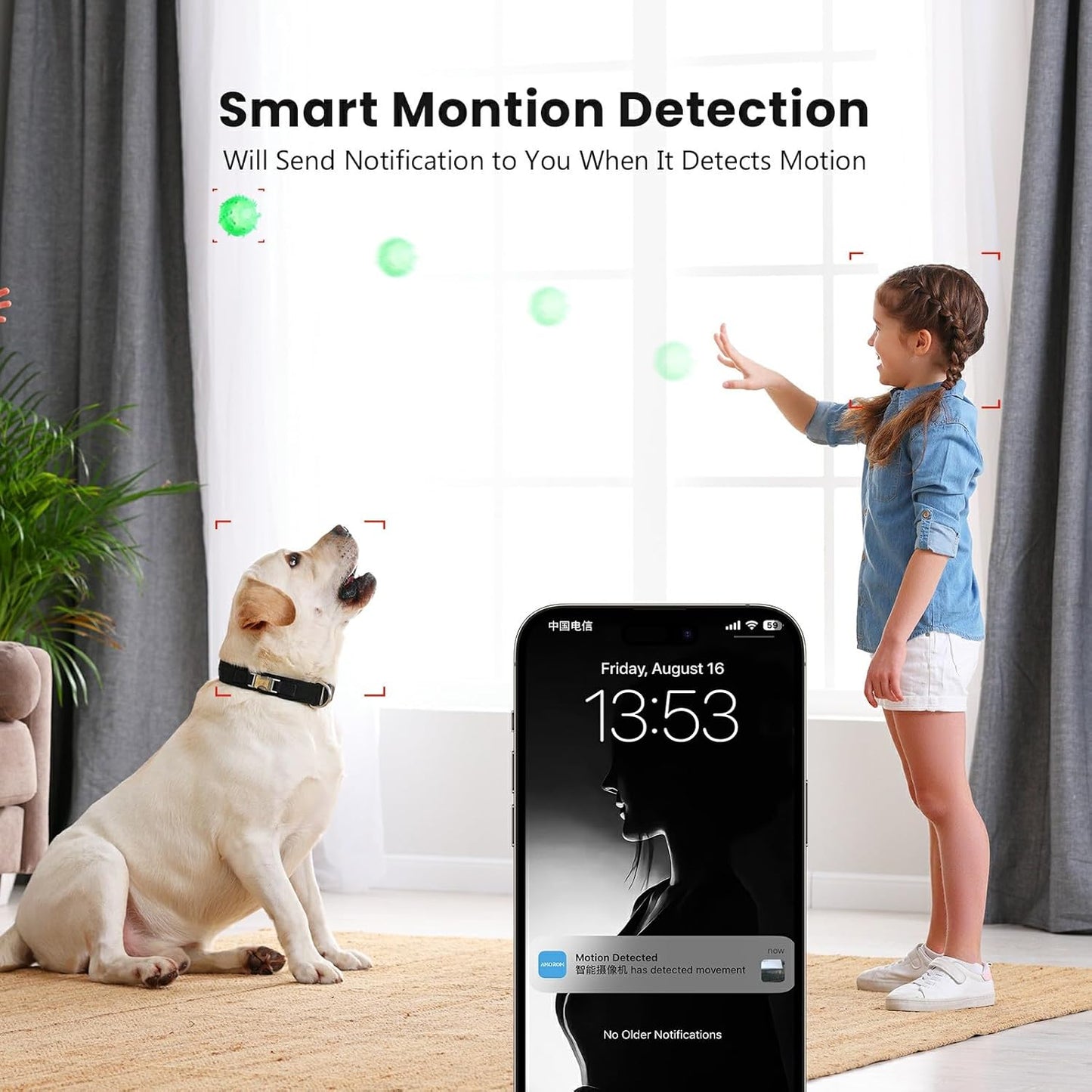 Indoor Camera for Home Security Dog Camera 360°, Pet Cameras with Pan&Tilt, Night Vision, Motion Detection, 2.4GHz WiFi