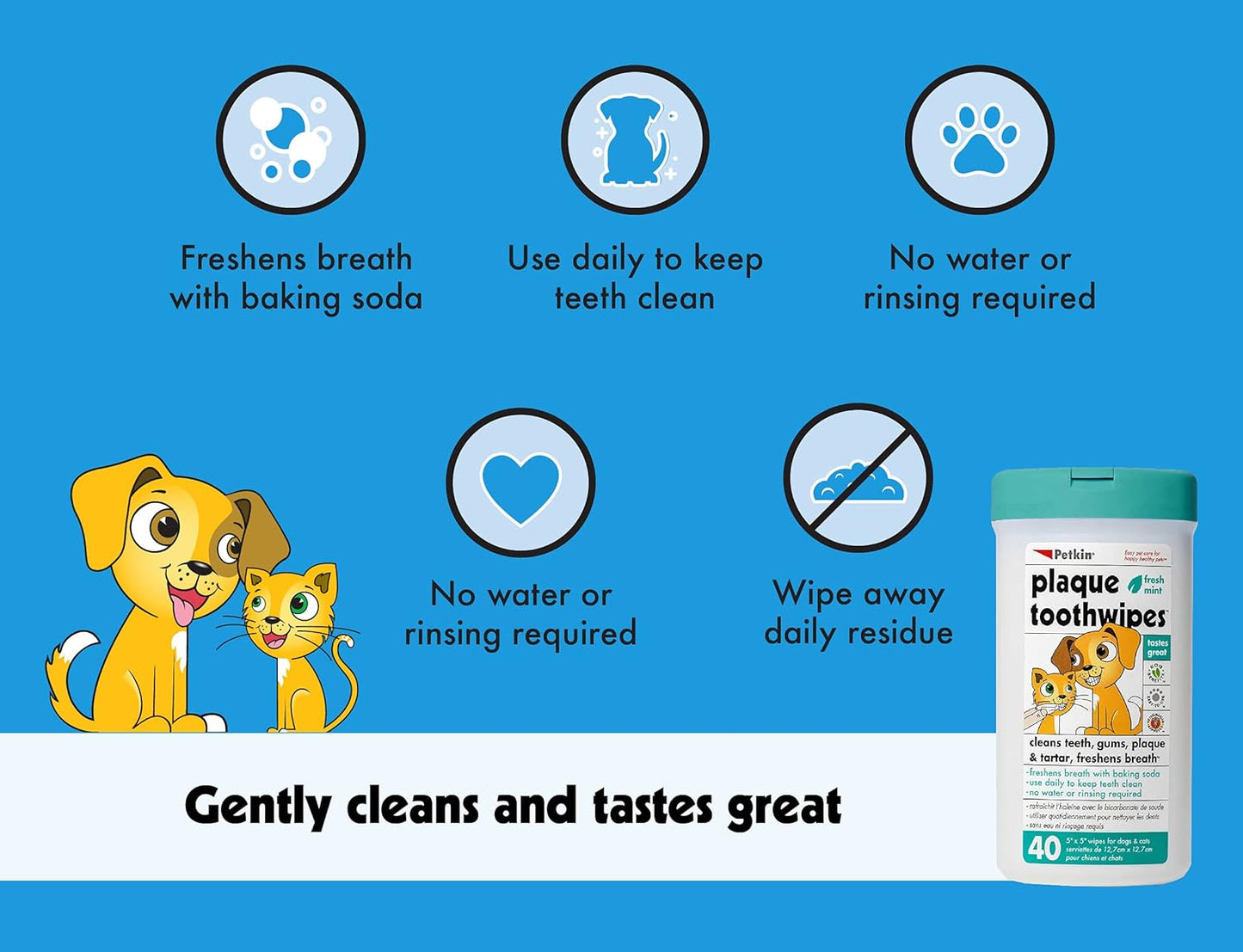 Petkin Cat and Dog Dental Wipes, 80 Wipes (Fresh Mint) (80 Wipes Total)