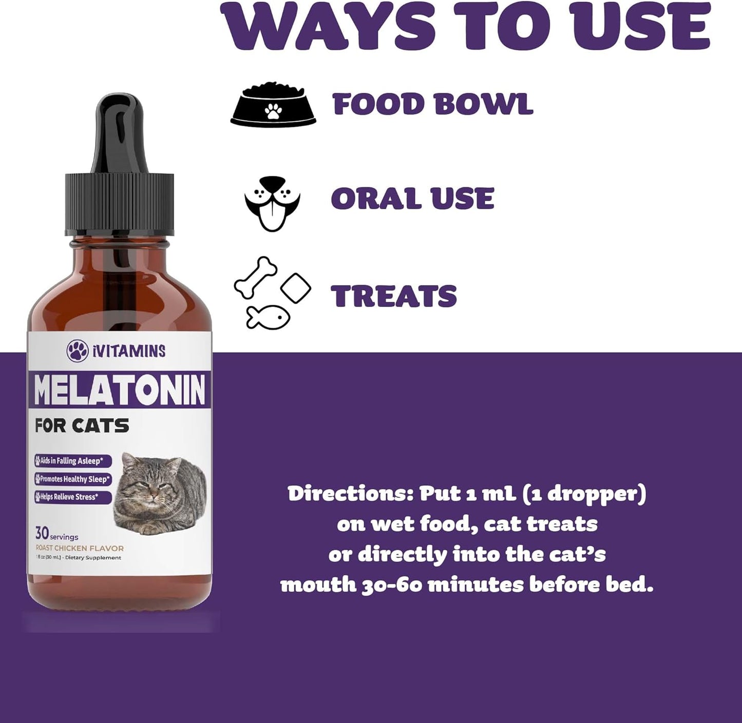 Melatonin for Cats | Supports Healthy, Restful Sleep for Your Cat | Cat Stress Relief | 1 fl oz