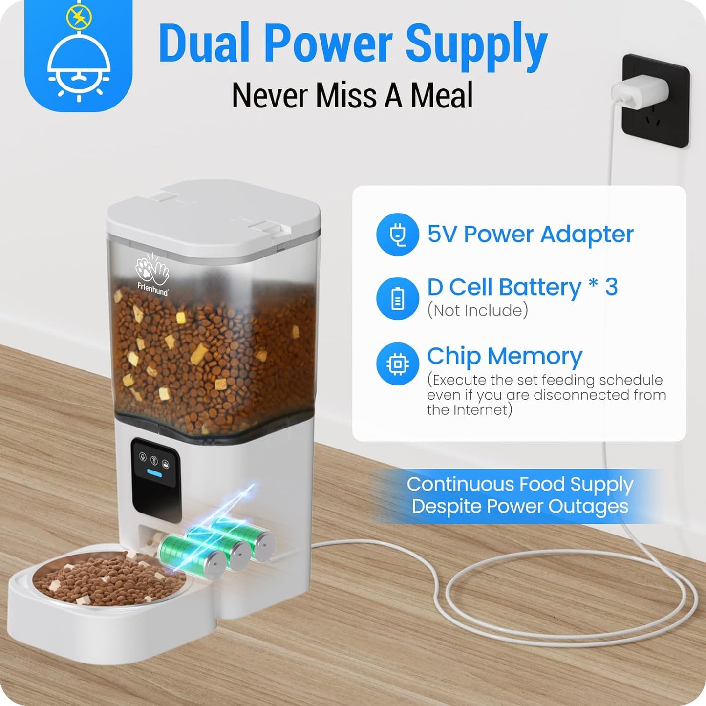 Frienhund Automatic Cat Feeder with 2K Camera: Automatic Dog Feeder with Night Vision, 7L