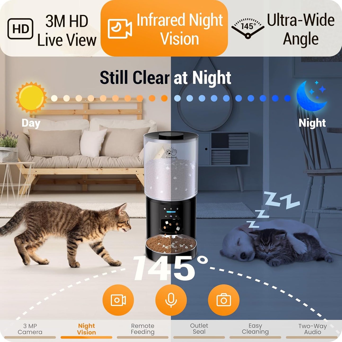 Frienhund Automatic Cat Feeder with 2K HD Camera: 5G WiFi Automatic Dog Feeder