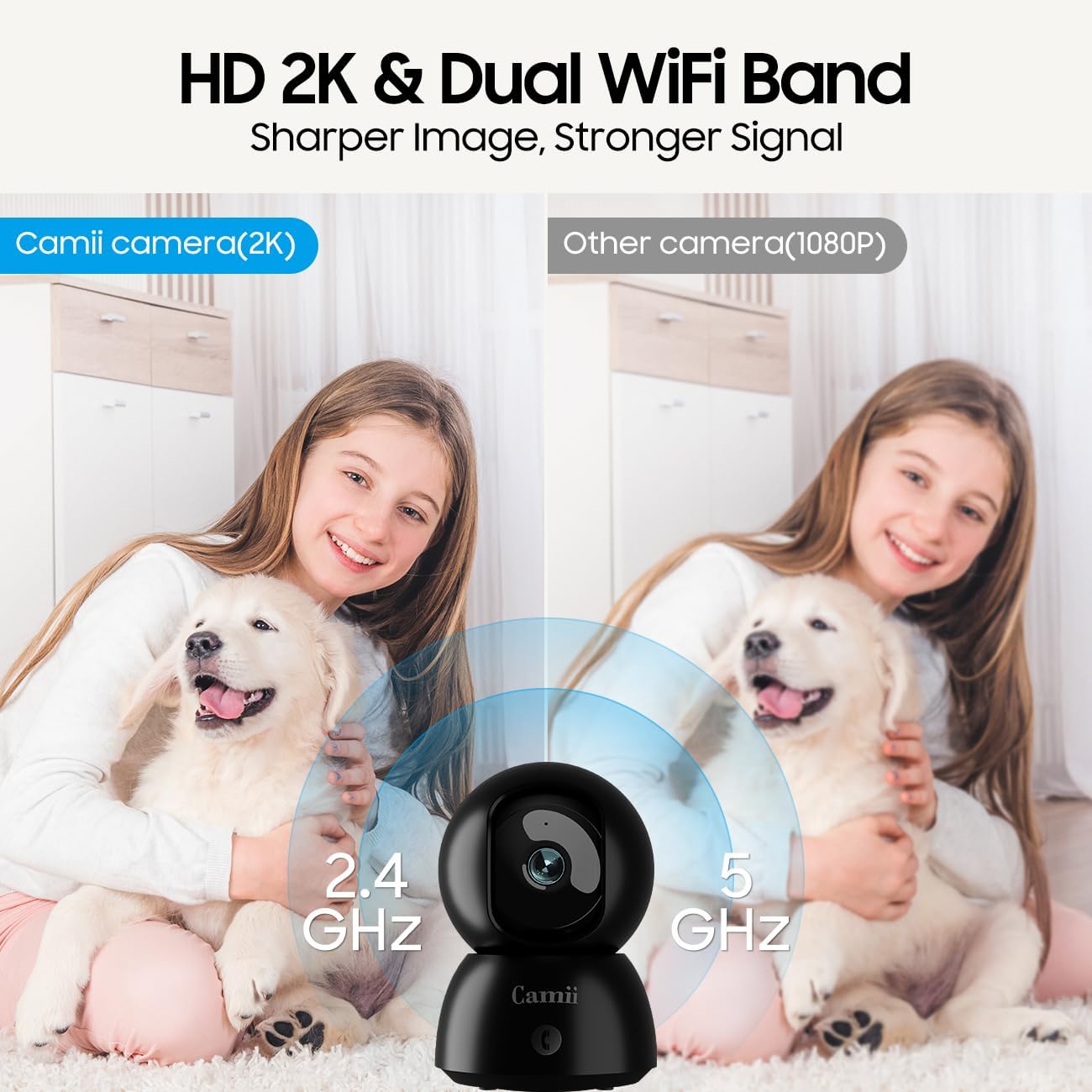 Indoor Camera, 2K Pet Cameras for Home Security Dual Band WiFi(2.4/5G)