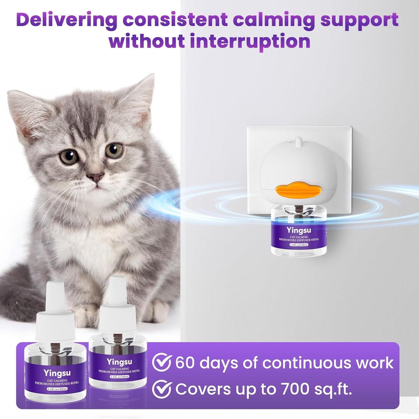 Cat Calming Diffuser, Effective Therapet MD Cat Diffuser, Relaxing Cat Calming, 2 Diffusers 2 Refills