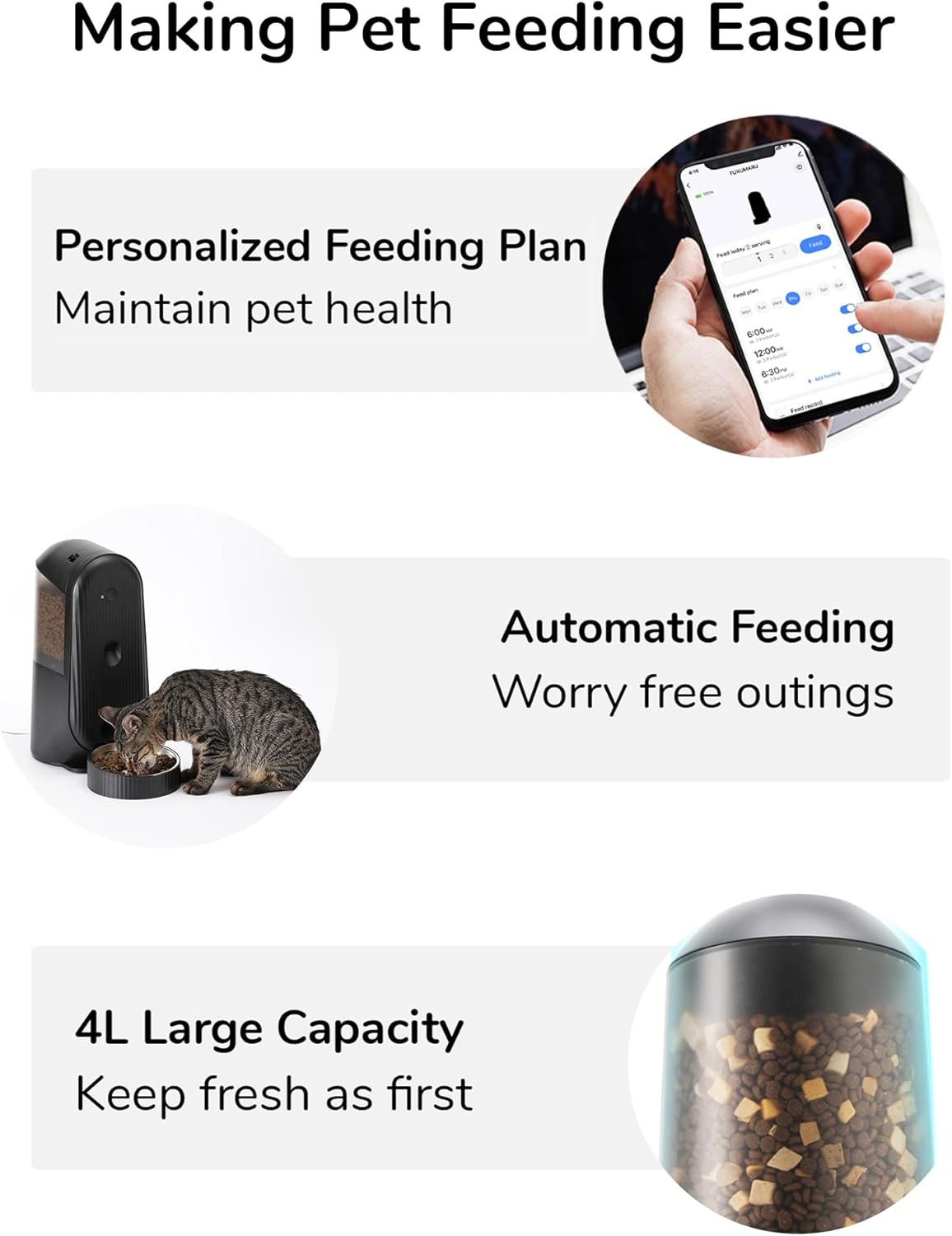 Automatic Cat Feeder, 2 in 1 Automatic Pet Feeders with Camera and Audio, Support DIY Meals and Timed Control WiFi Cat Food Dispenser, Suit for Cat