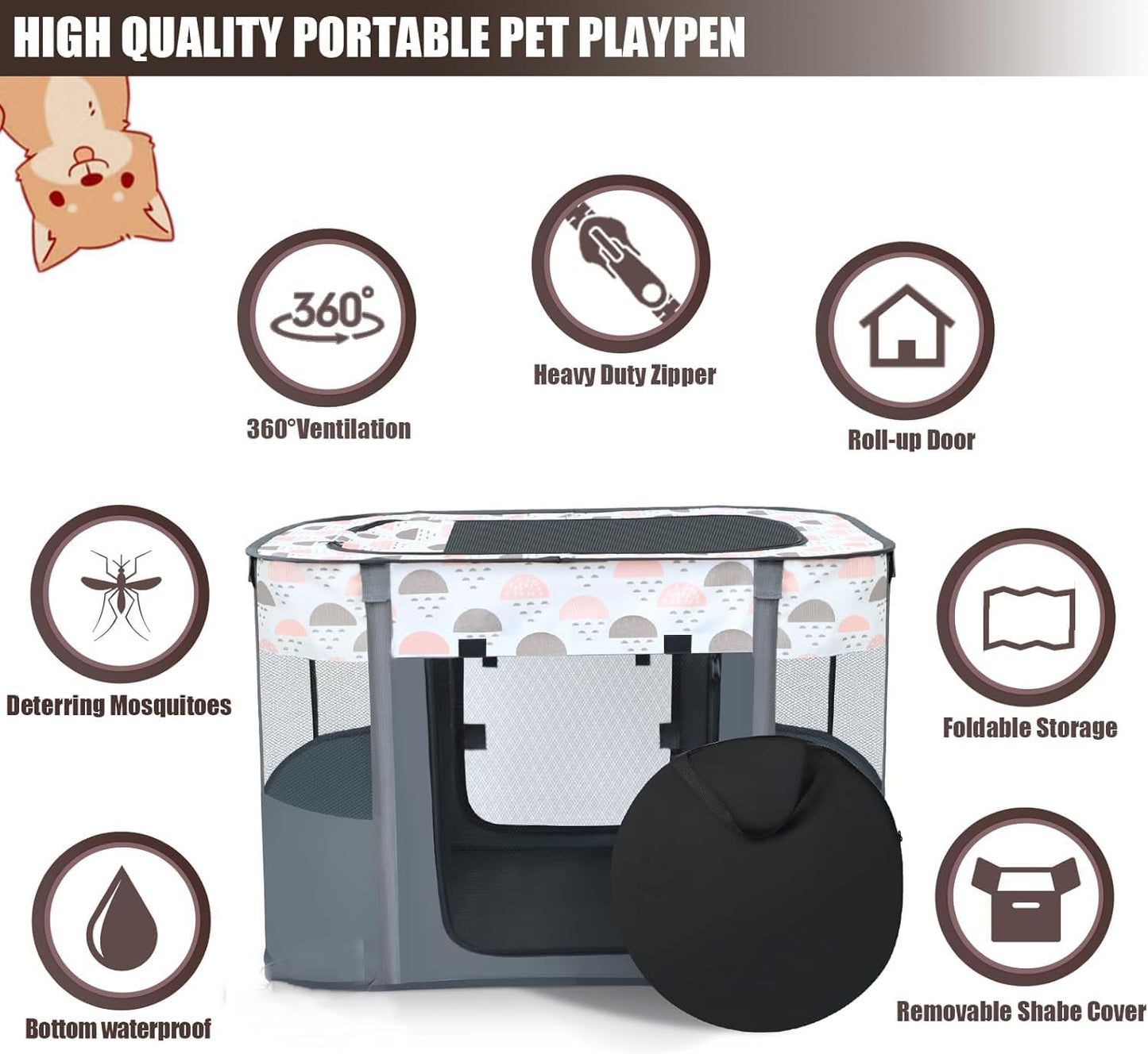 Portable Pet Playpen,Dog Play Pen Indoors,Foldable Dog Cat Tent with Carry Bag for Puppy Kittens(Small)